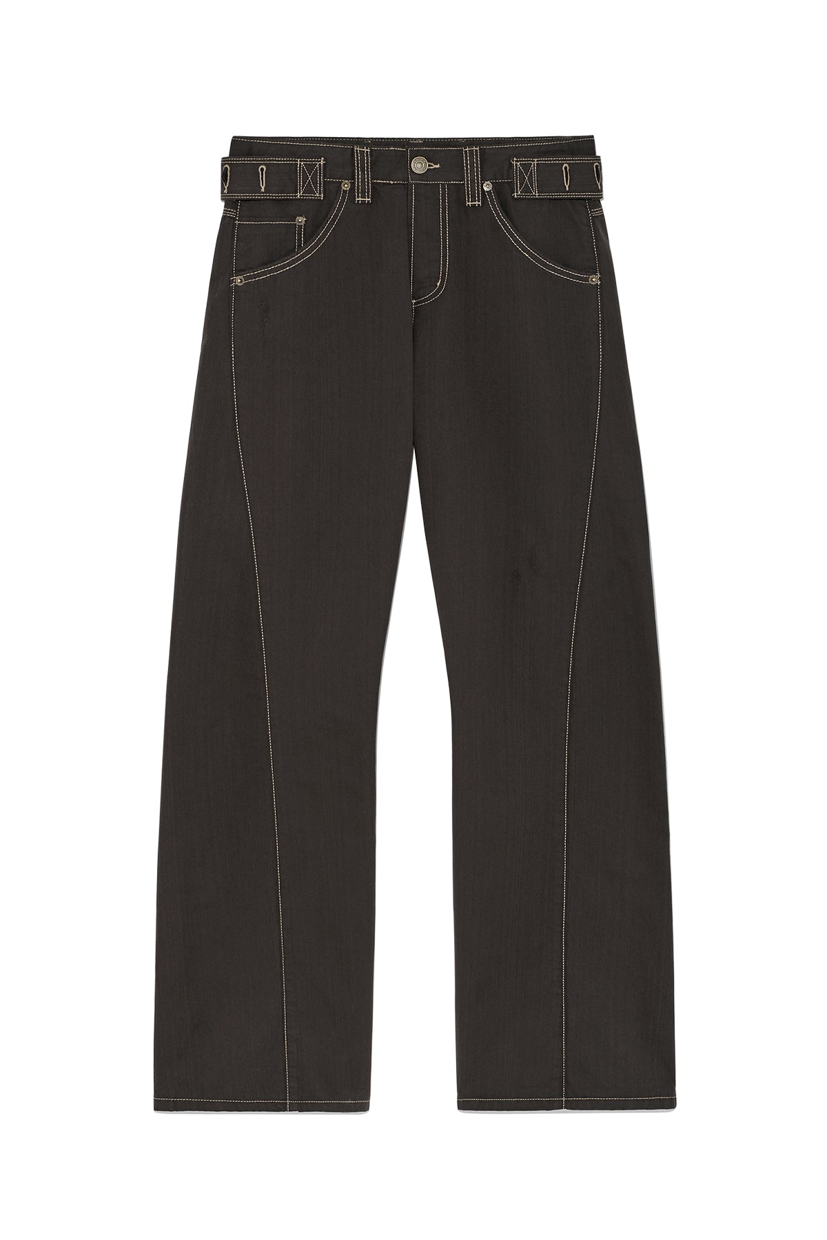 Matin Kim - Waist Buckle Curved Twill Denim Pants (Charcoal) product image 1 | TRAB K-Fashion Australia