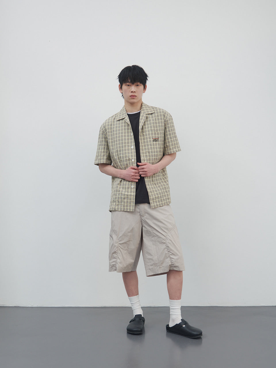 Kijun - Check Half Sleeve Shirt (Beige) product image 3 | TRAB K-Fashion Australia