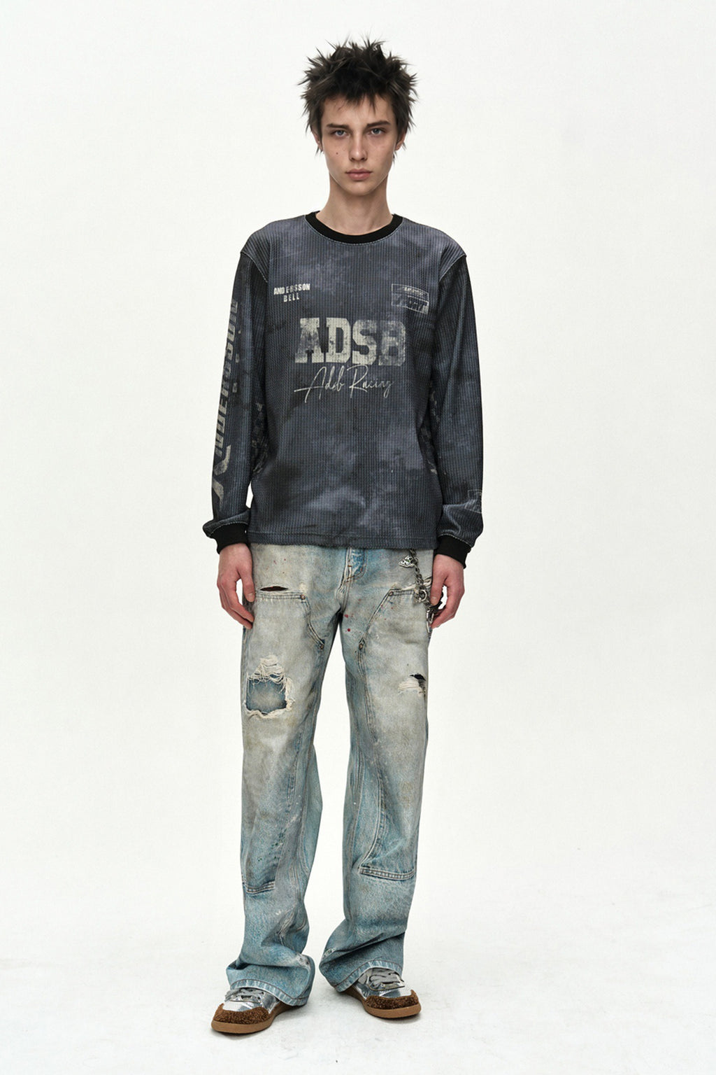 Andersson Bell - Racing Printed Waffle Long Sleeve T-Shirt (black) (Black) product image 1 | TRAB K-Fashion Australia