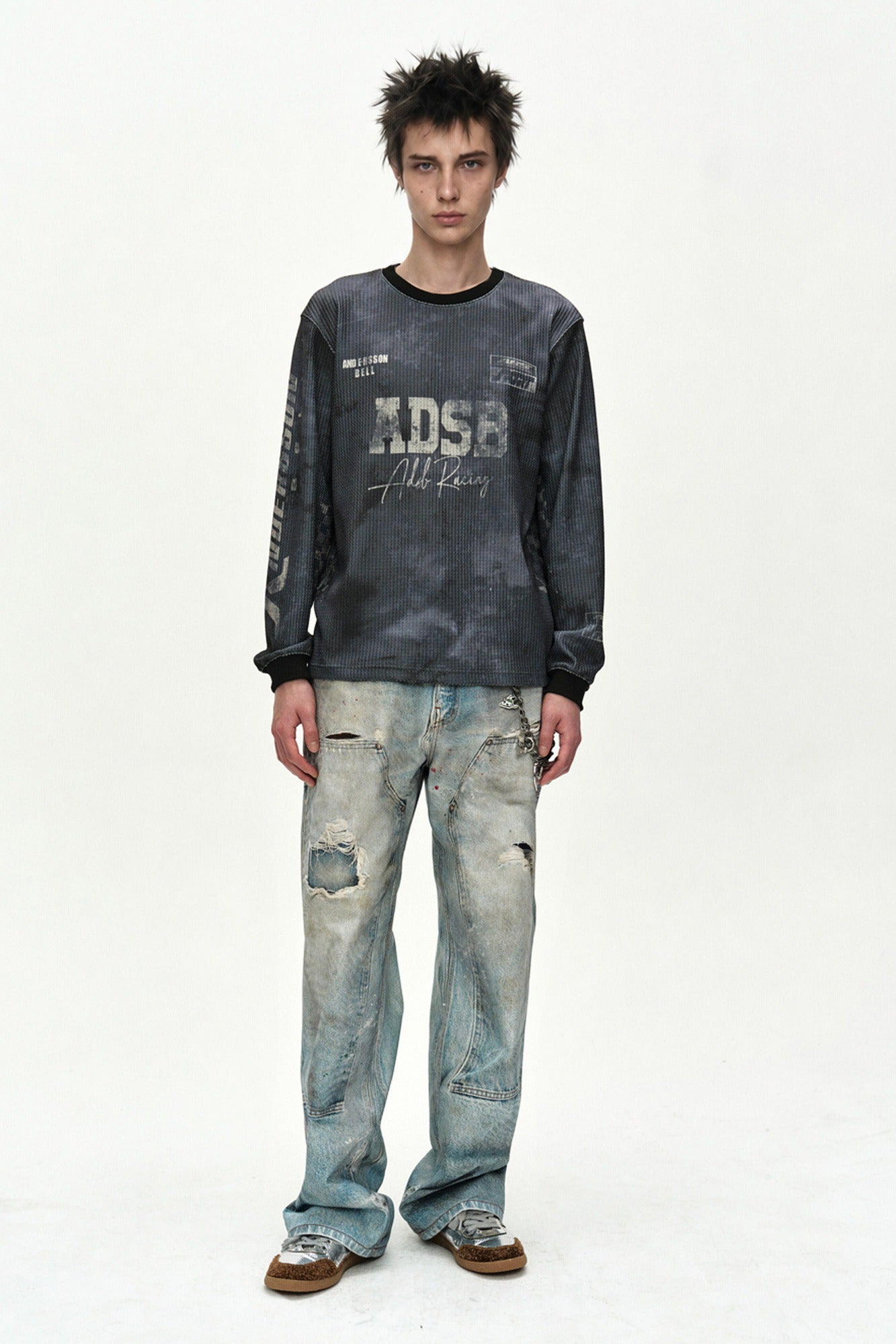 Andersson Bell - Racing Printed Waffle Long Sleeve T-Shirt (black) (Black) product image 1 | TRAB K-Fashion Australia