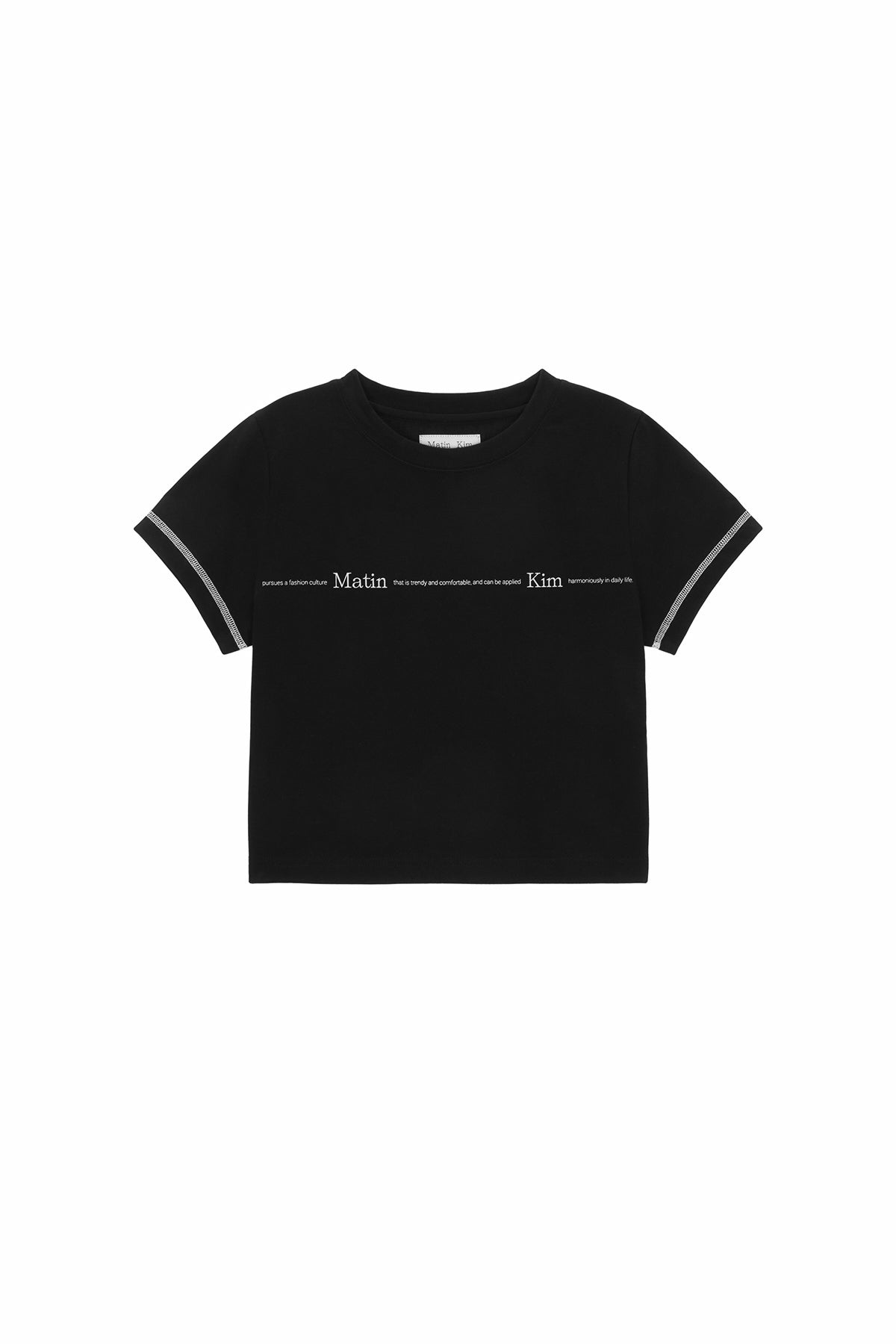 Matin Kim - Matin Small Line Logo Stitch Crop Top (Black) product image 1 | TRAB K-Fashion Australia