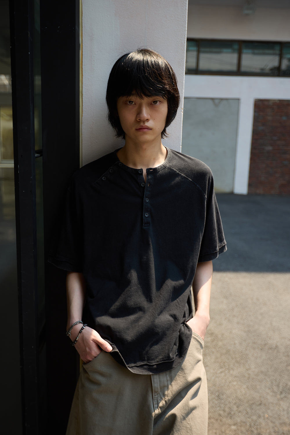 Hatchingroom - Double Henley Neck Tee 1/2 Dusty (Black) product image 9 | TRAB K-Fashion Australia