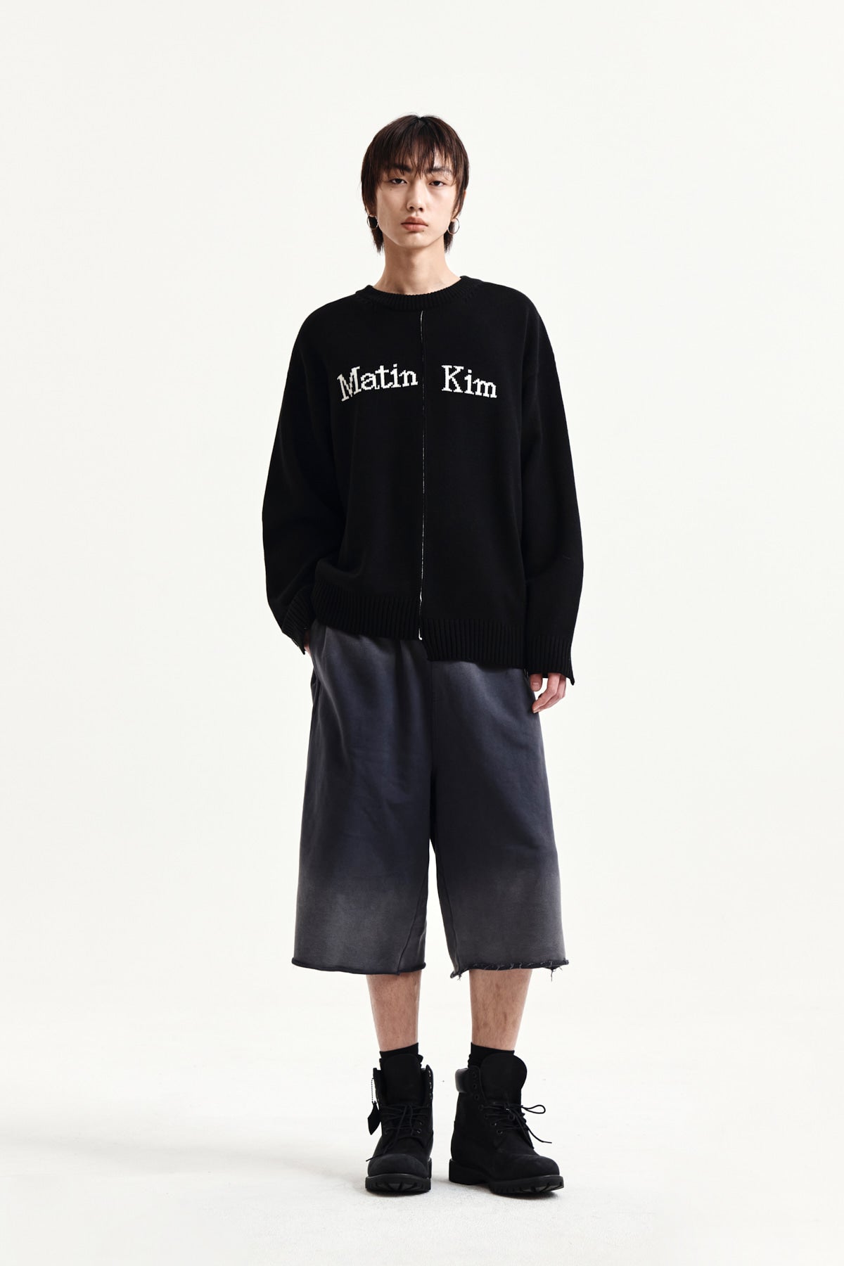 Matin Kim - Vintage Washed Back Logo Bermuda Sweatpants (Charcoal) product image 14 | TRAB K-Fashion Australia