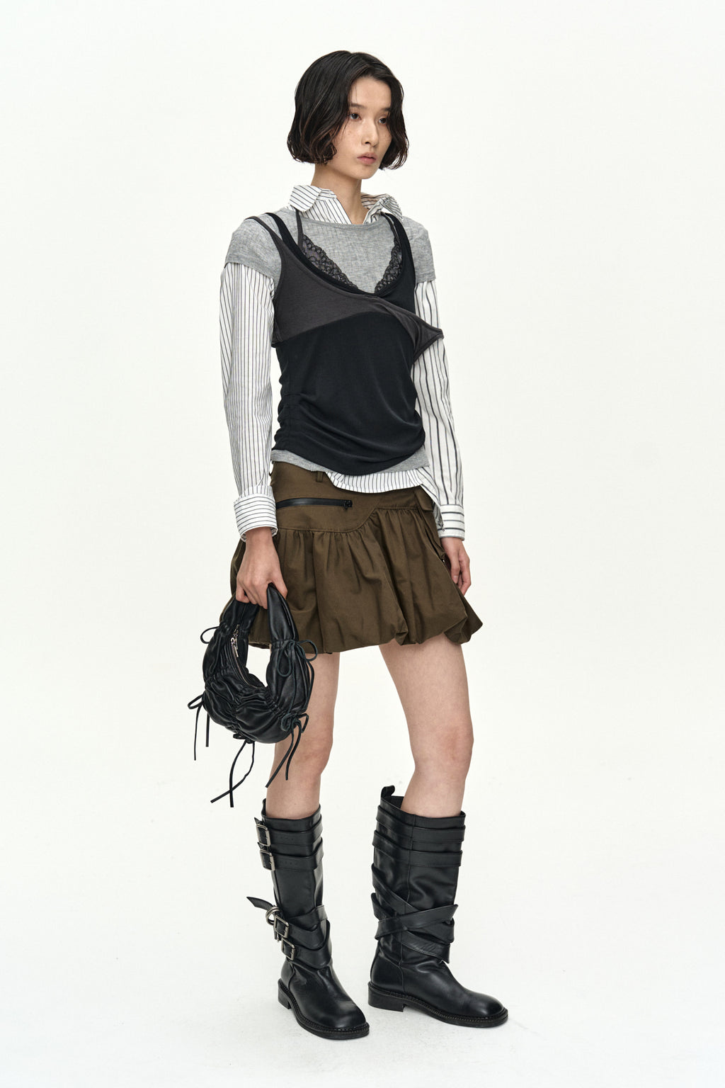 Andersson Bell - [Pre-Order – Ships June 8] Upside-Down Layered T-Shirt (Grey/Black) product image 4 | TRAB K-Fashion Australia