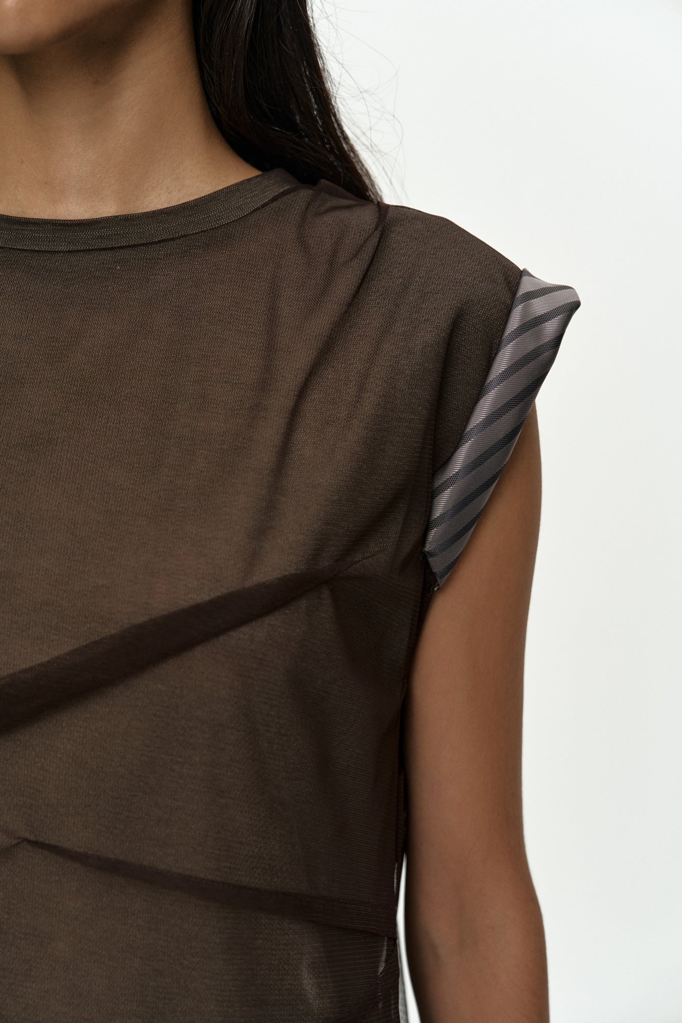 Andersson Bell - Layered Mesh Tuck & Dart Top (Brown) product image 5 | TRAB K-Fashion Australia