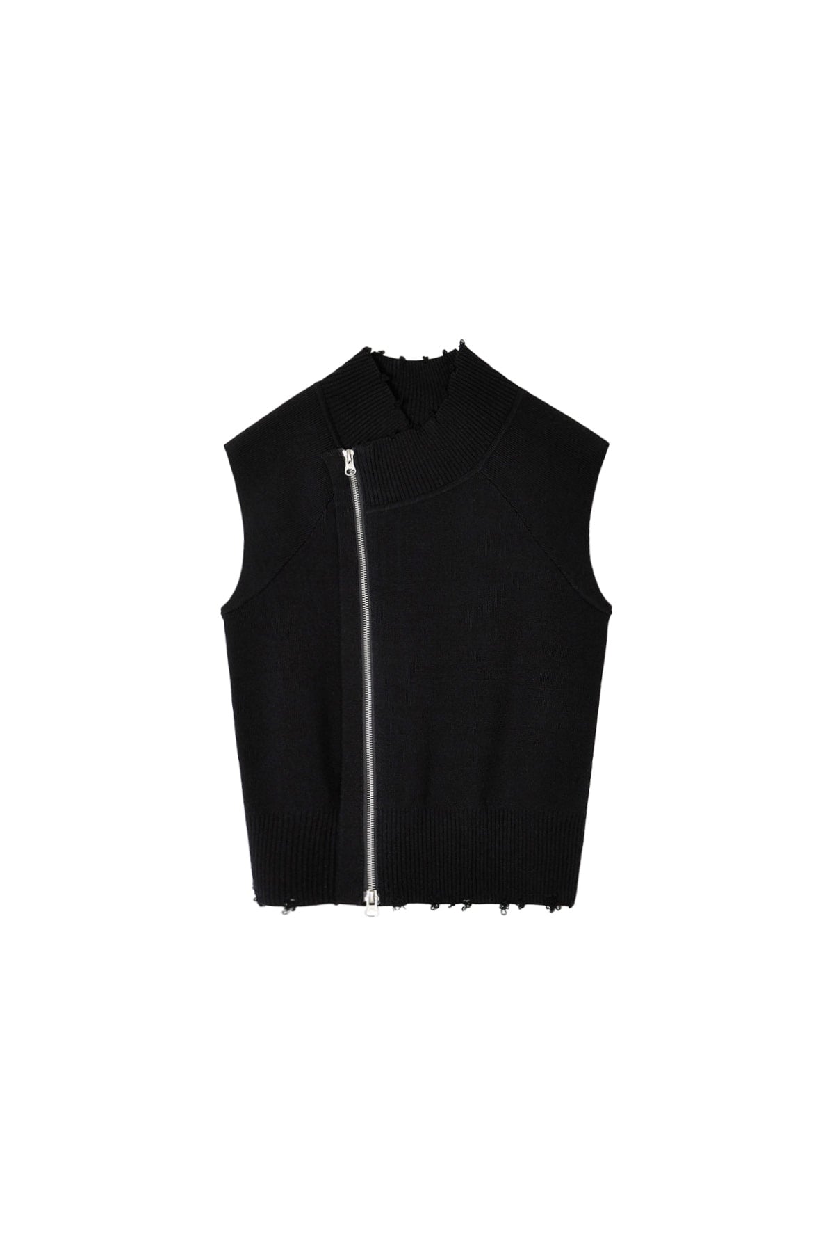 Matin Kim - High Neck Logo Knit Zip Up Vest (Black) product image 1 | TRAB K-Fashion Australia