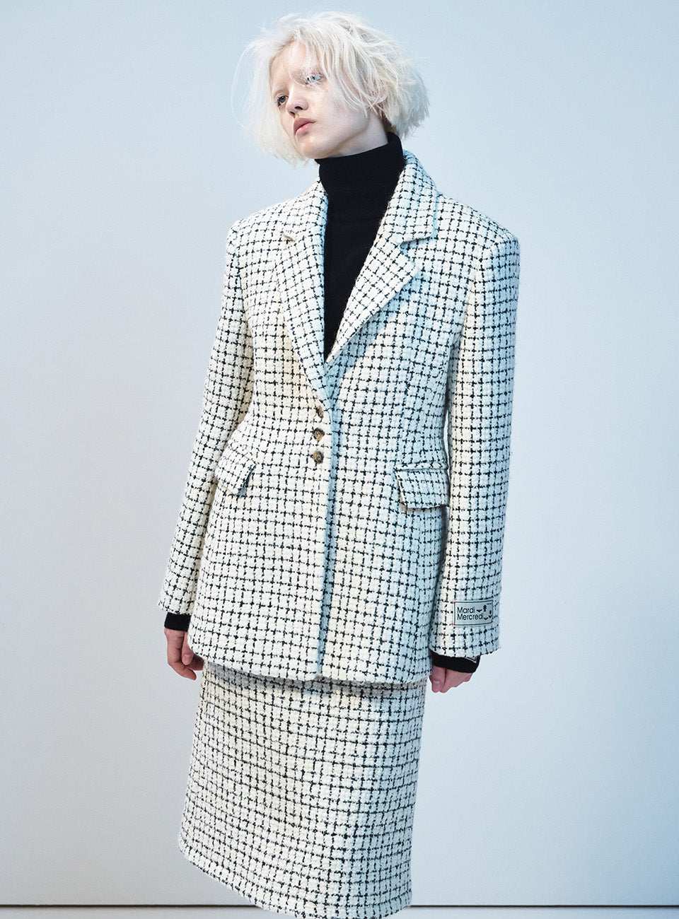 Mardi Mercredi - Wool Hourglass Jacket Check (White) product image 1 | TRAB K-Fashion Australia