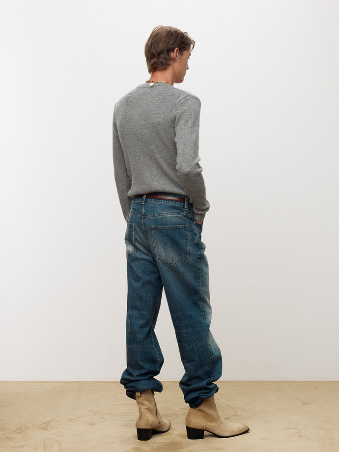 Tonywack - Super Fine Wool Ribbed V-Neck Sweater (Melange Grey) product image 4 | TRAB K-Fashion Australia