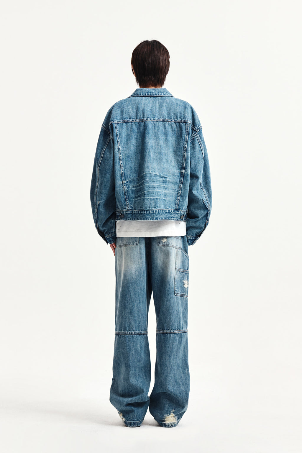 Matin Kim - Vintage Washed Double Knee Denim Pants (Blue) product image 8 | TRAB K-Fashion Australia