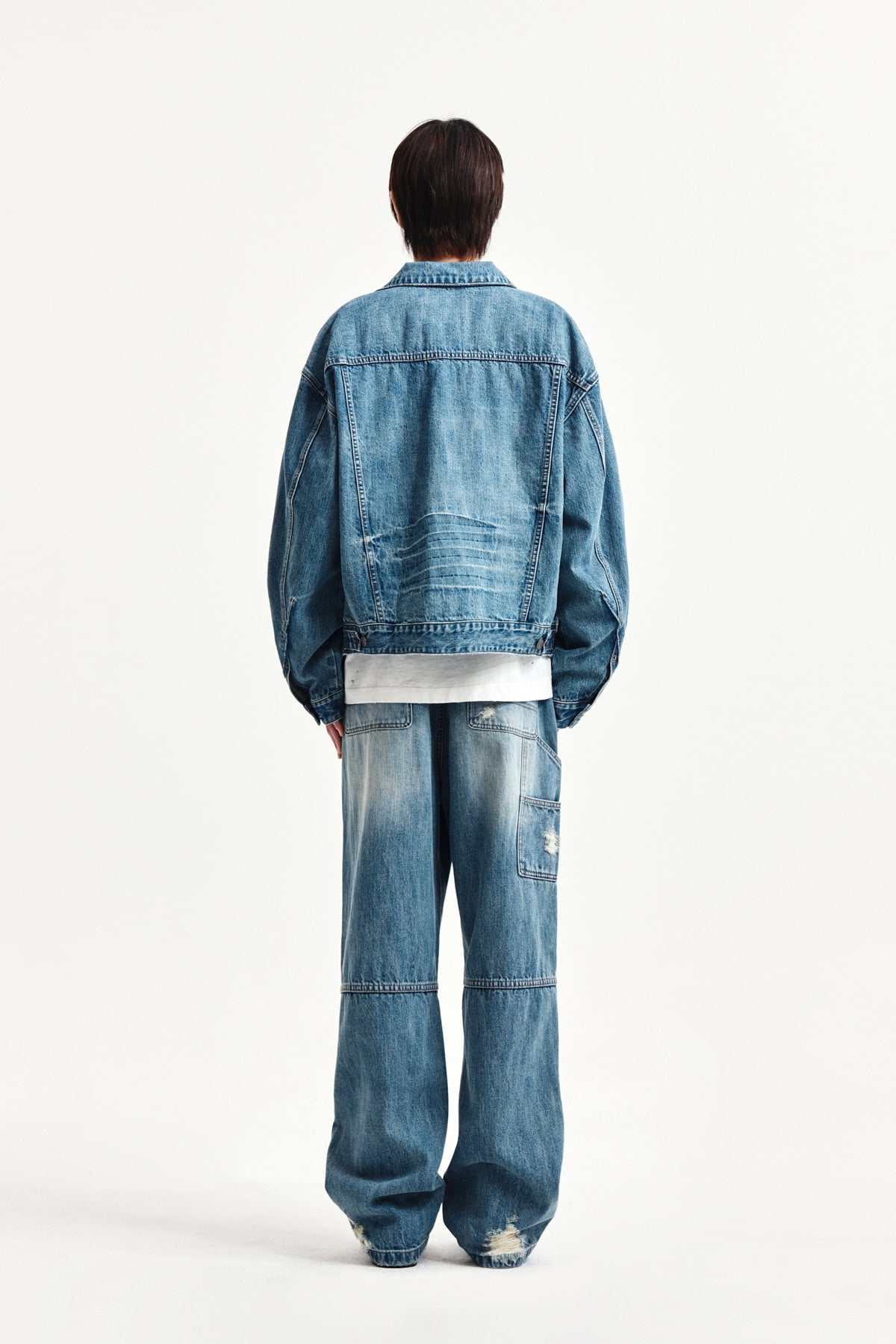 Matin Kim - Vintage Washed Double Knee Denim Pants (Blue) product image 8 | TRAB K-Fashion Australia