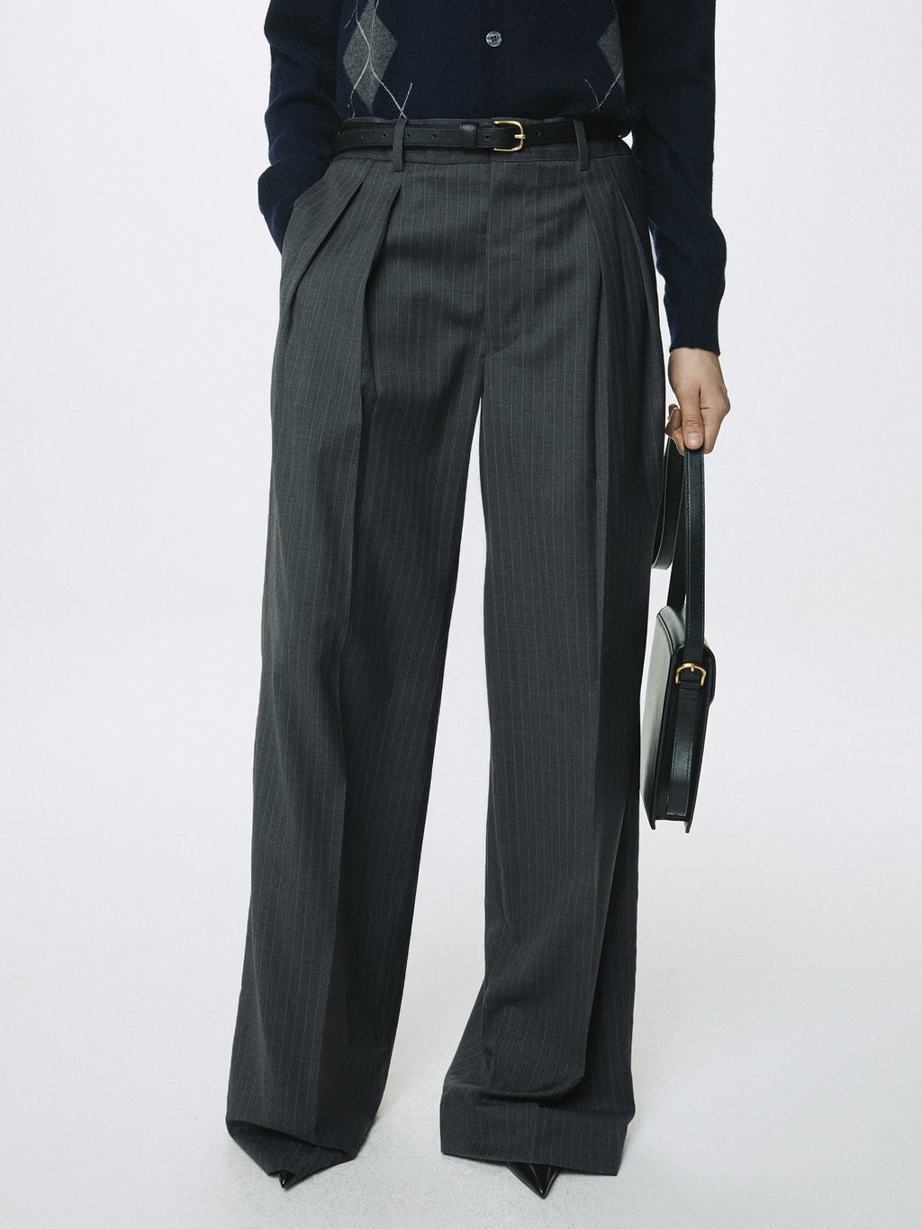 Tonywack - Striped Wool Double-Pleated Wide Trousers (Grey Stripe) product image 4 | TRAB K-Fashion Australia