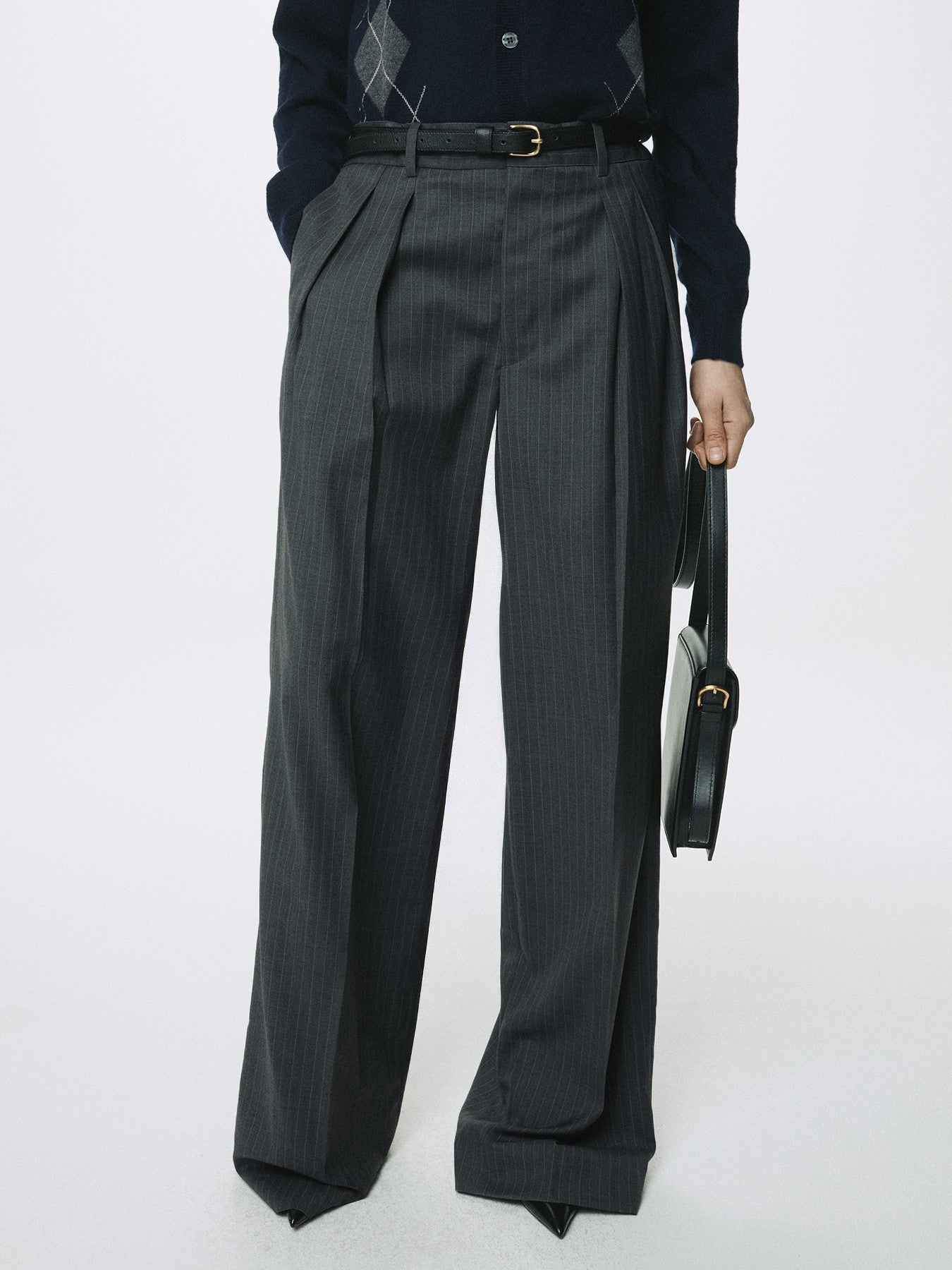 Tonywack - Striped Wool Double-Pleated Wide Trousers (Grey Stripe) product image 4 | TRAB K-Fashion Australia