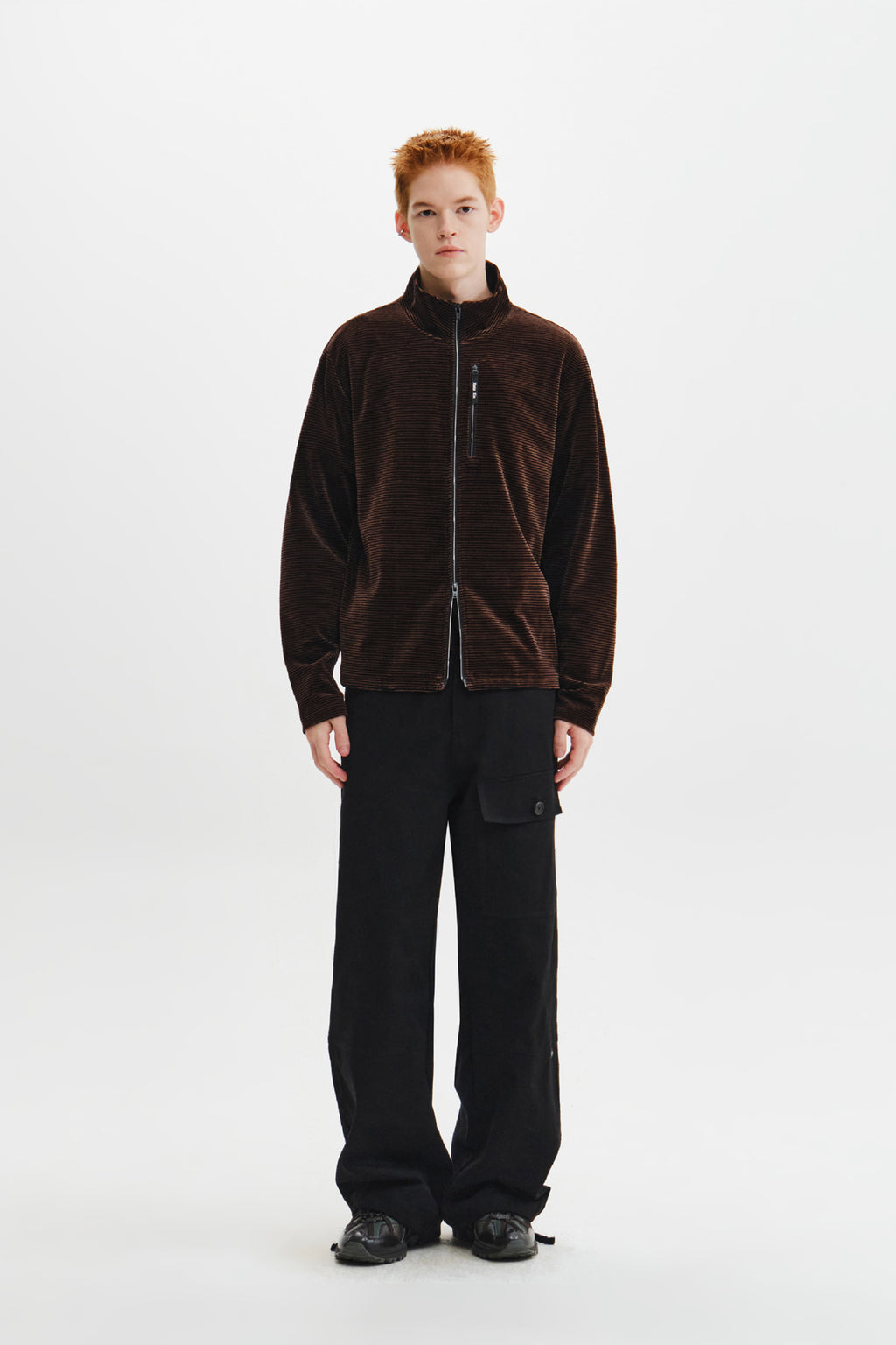 Matin Kim - [Pre-Order – Ships October 8] Striped Velour Zip Up (Brown) product image 11 | TRAB K-Fashion Australia