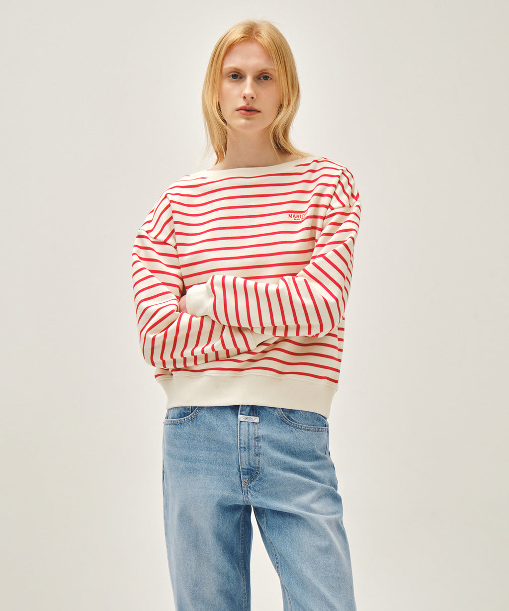 Marithe & Francois Girbaud - Stripe Boatneck Crop Sweatshirt (Red) product image 1 | TRAB K-Fashion Australia