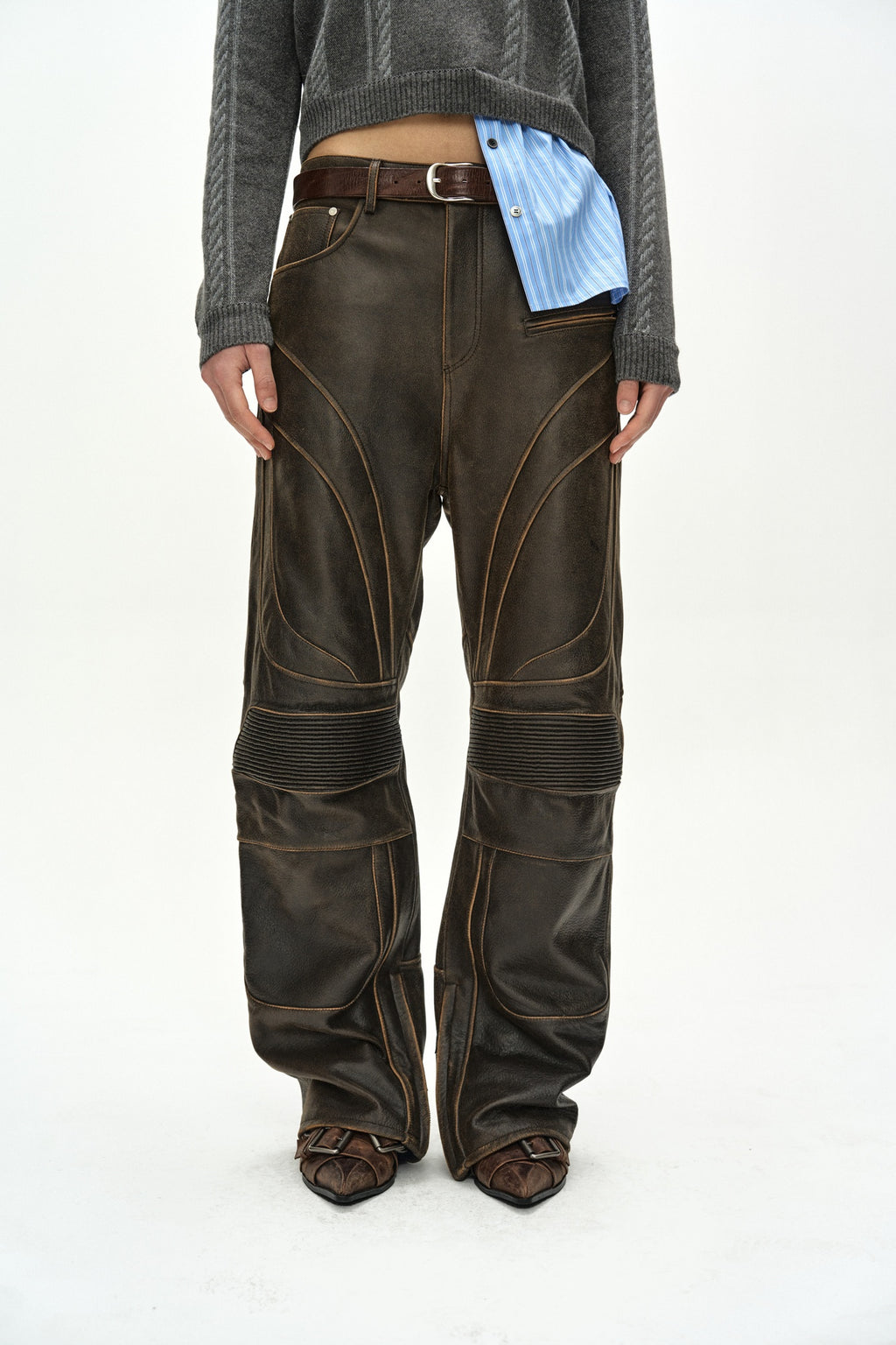 Andersson Bell - Leather Articulated Panel Jeans (Brown) product image 8 | TRAB K-Fashion Australia