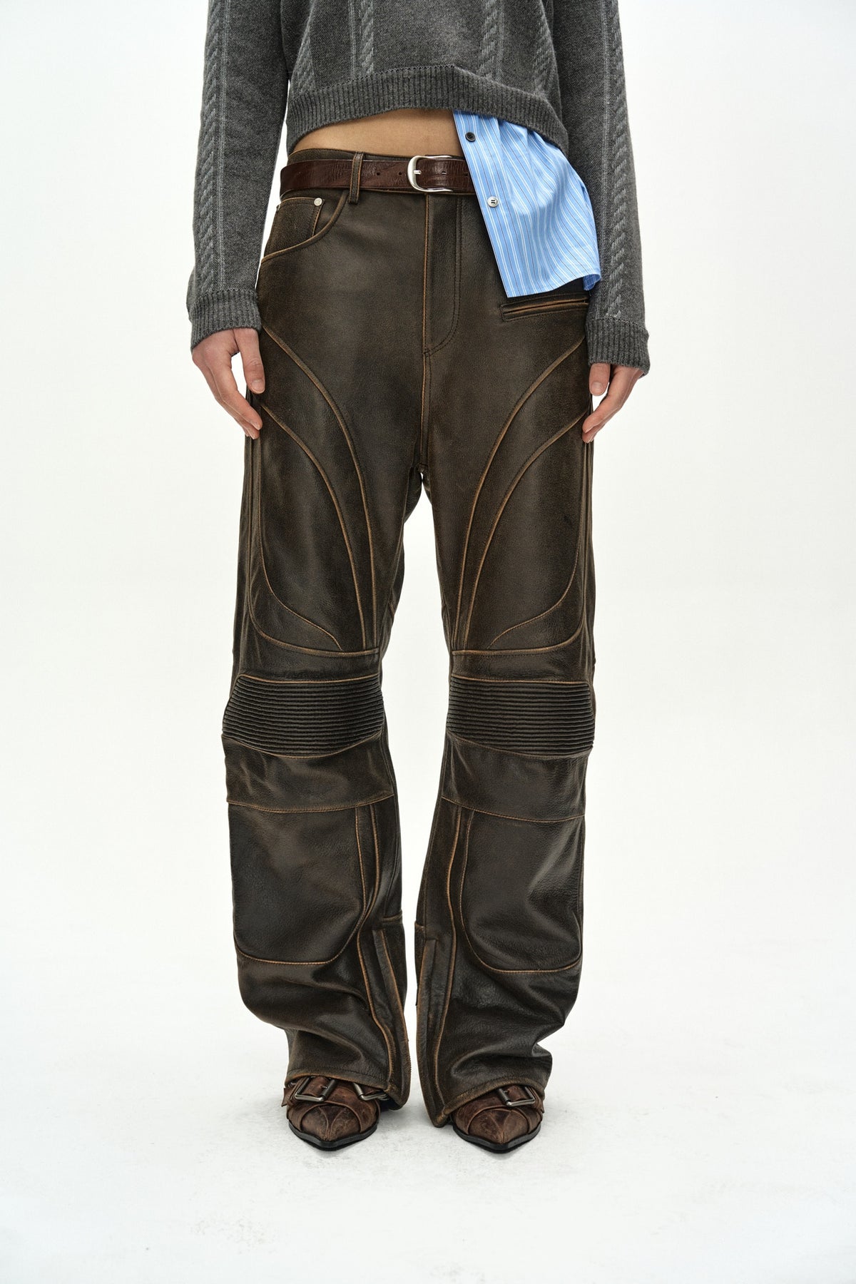 Andersson Bell - Leather Articulated Panel Jeans (Brown) product image 8 | TRAB K-Fashion Australia