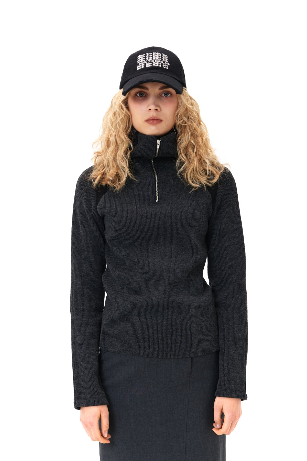 Matin Kim - High Neck Raglan Zip T-shirts (Charcoal) product image 5 | TRAB K-Fashion Australia