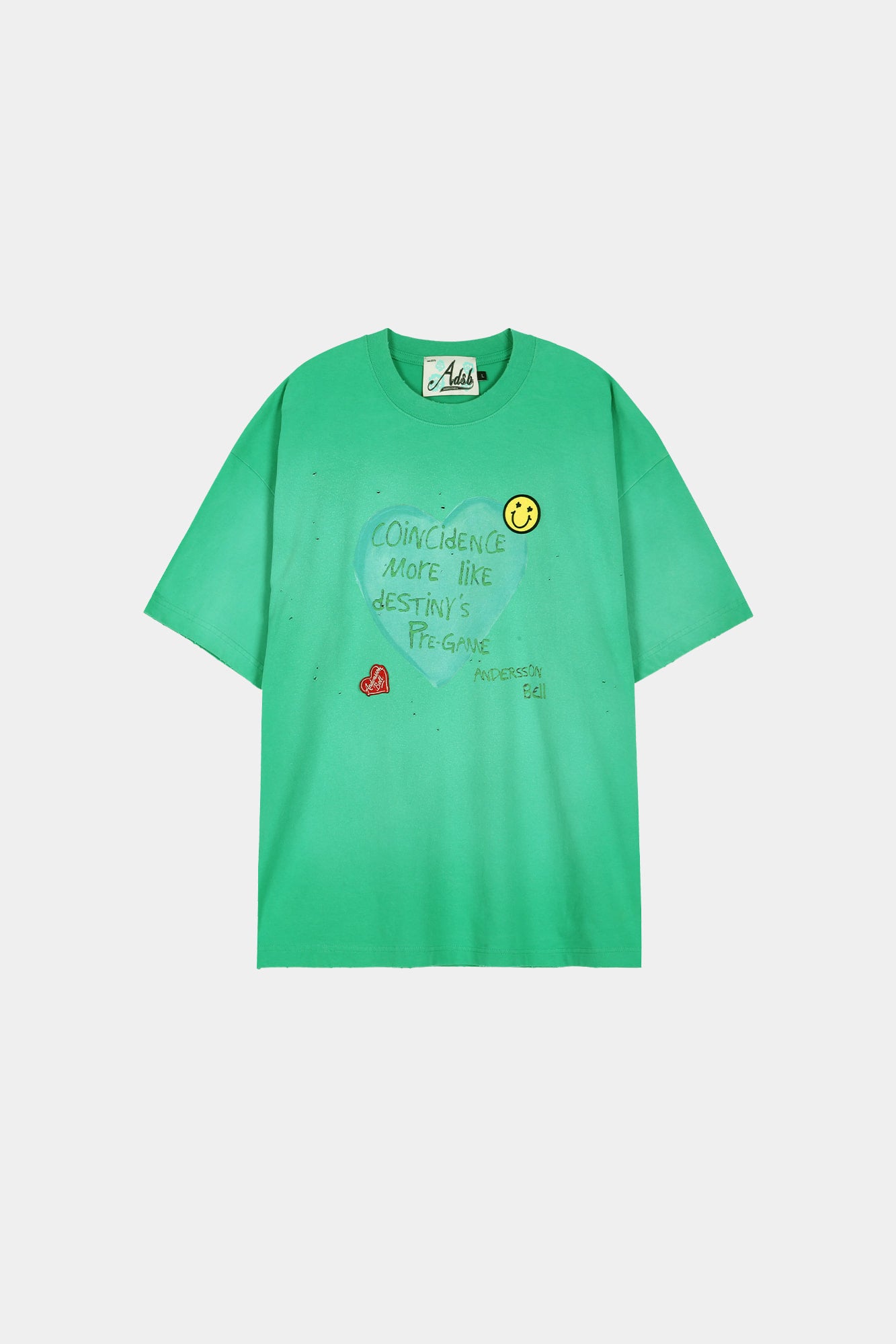 Andersson Bell - (essential) Unisex Spray Washed Heart Message T-Shirt (Green) product image 10 | TRAB K-Fashion Australia