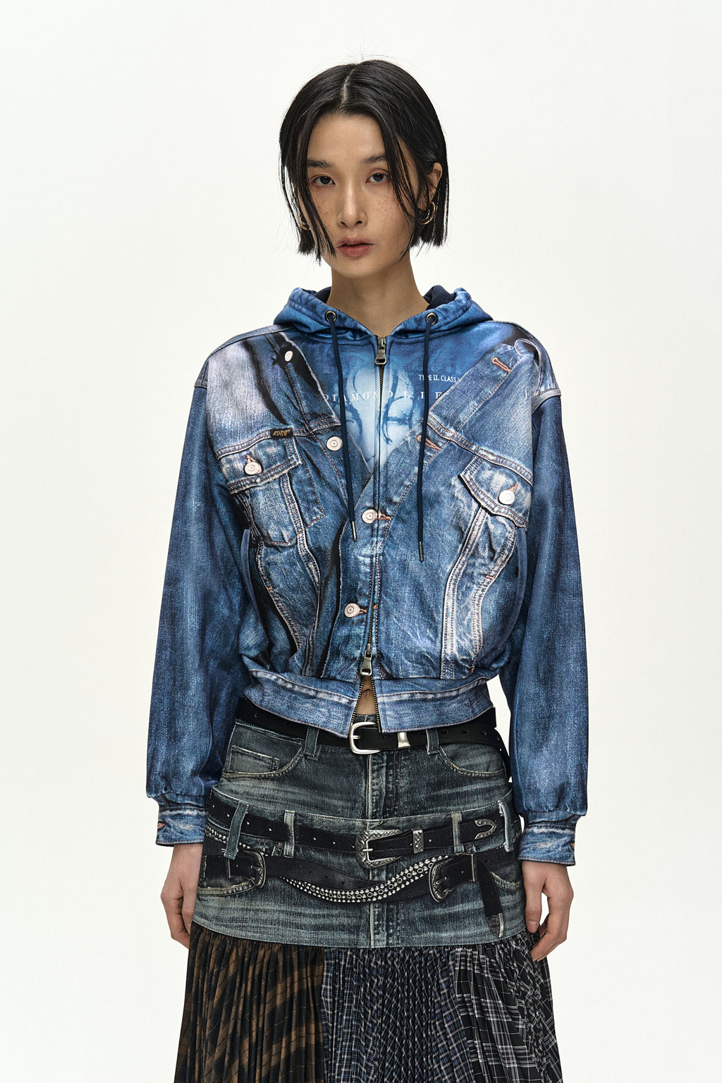 Andersson Bell - Denim Layered Trompe L'oeil Hoodie (blue) (Blue) product image 3 | TRAB K-Fashion Australia