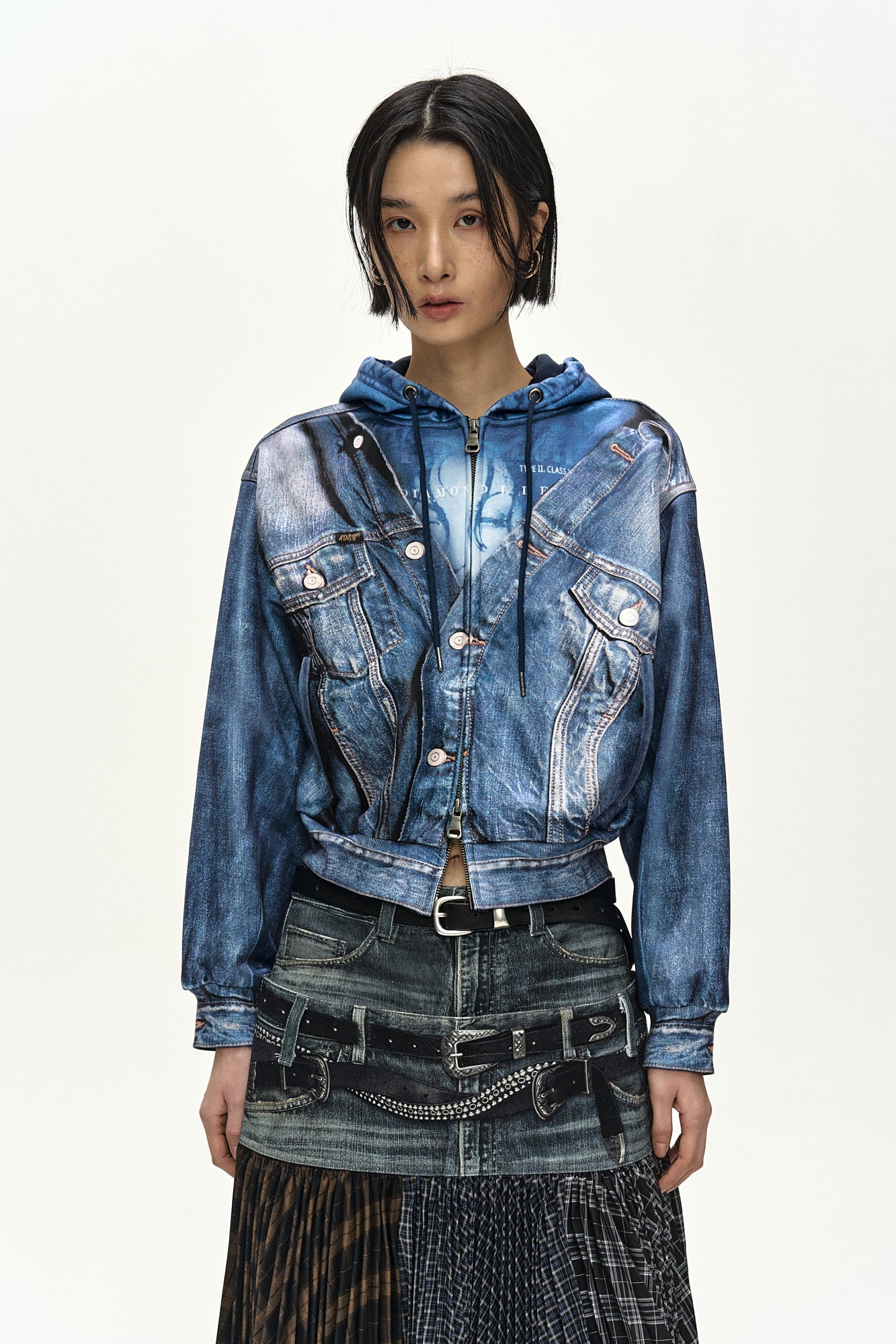 Andersson Bell - Denim Layered Trompe L'oeil Hoodie (blue) (Blue) product image 3 | TRAB K-Fashion Australia