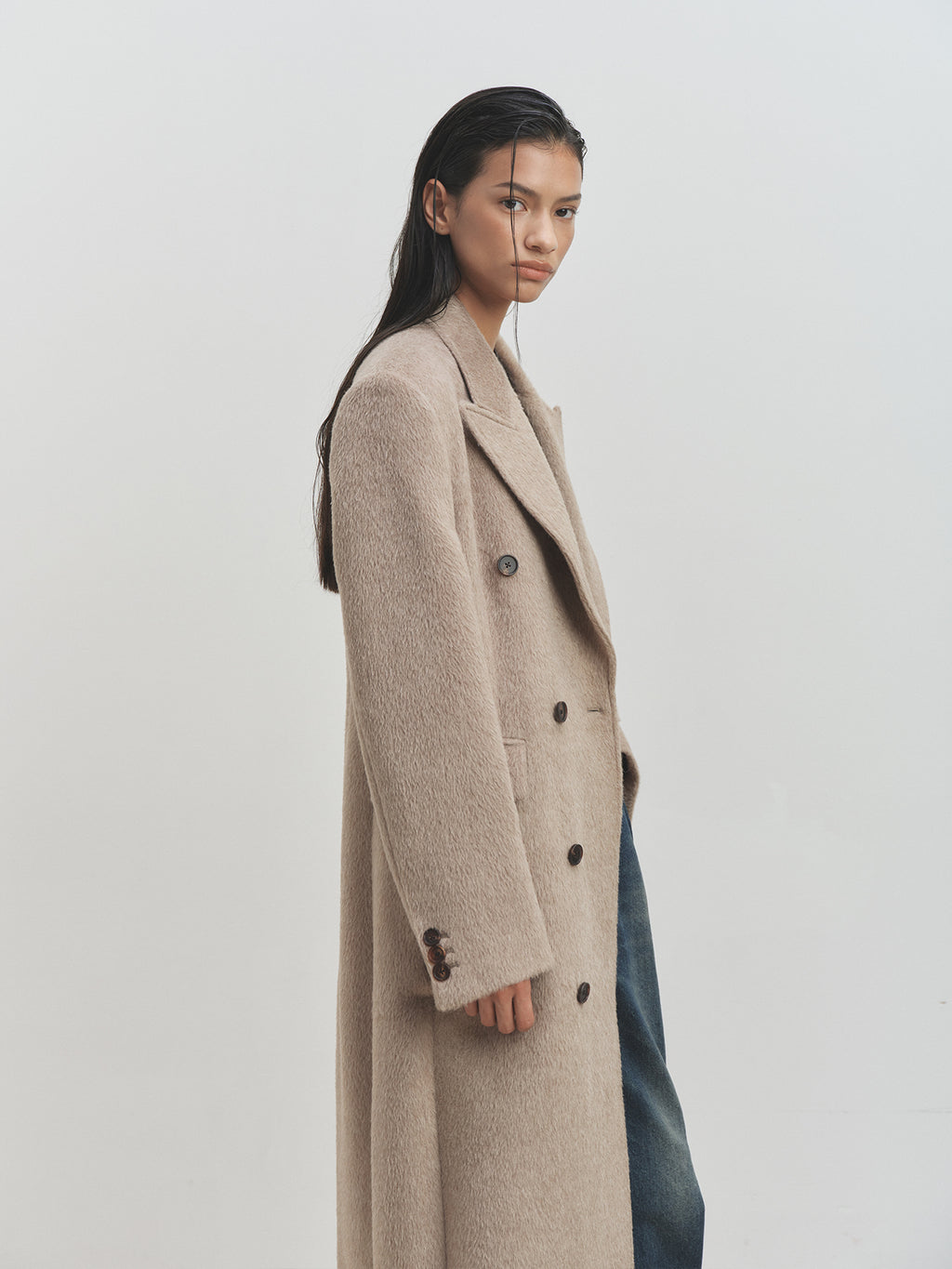 Tonywack - Wool And Alpaca Fitted Double-Breasted Maxi Coat (Beige) product image 5 | TRAB K-Fashion Australia