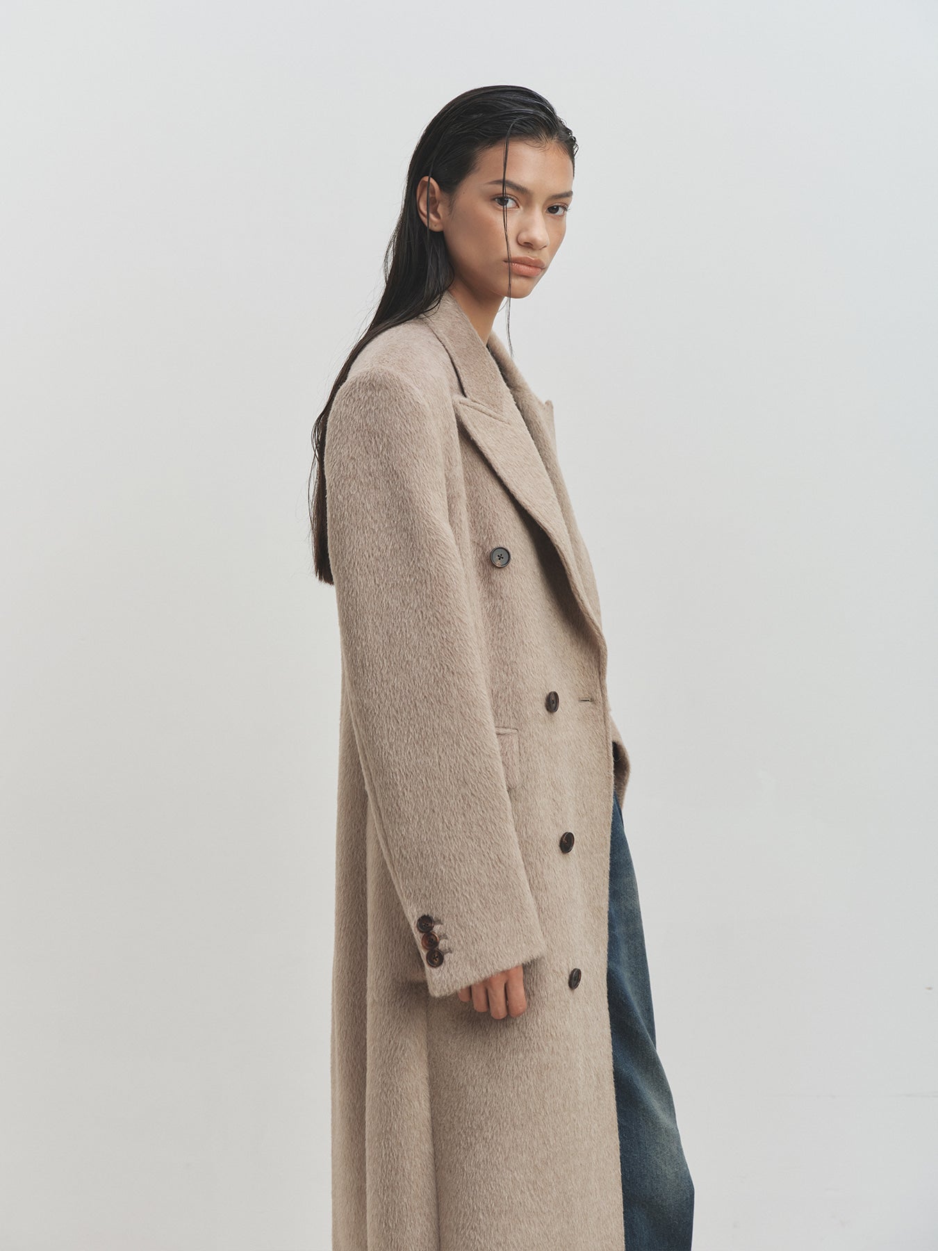 Tonywack - Wool And Alpaca Fitted Double-Breasted Maxi Coat (Beige) product image 5 | TRAB K-Fashion Australia