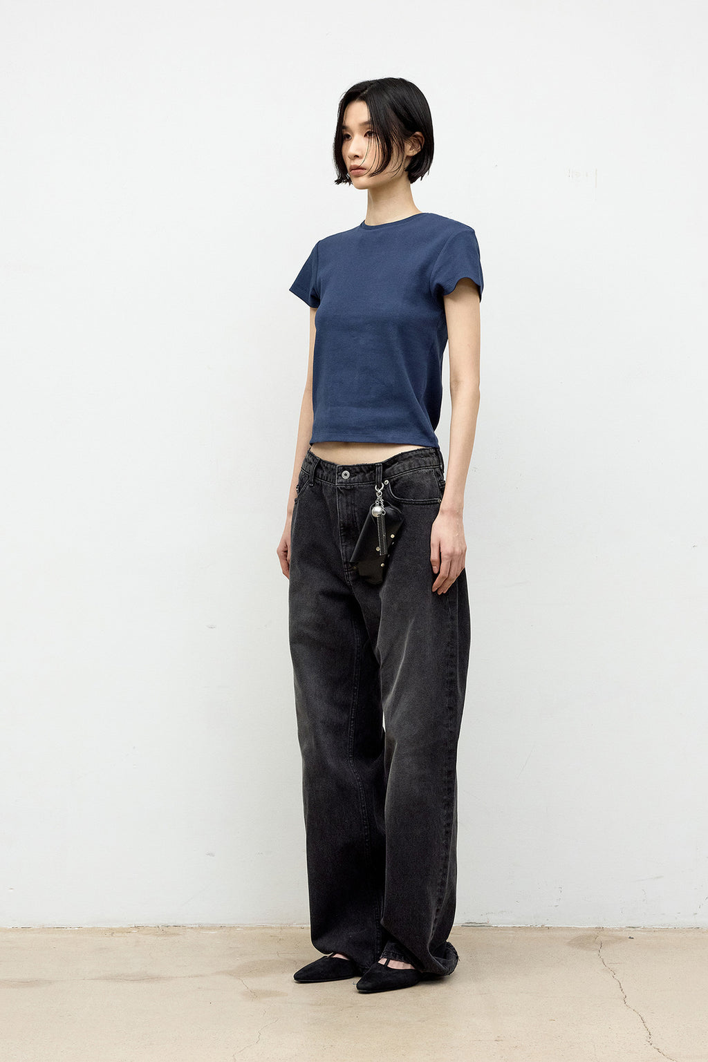 Coor - Ribbed Crop T-Shirt (Navy) product image 3 | TRAB K-Fashion Australia