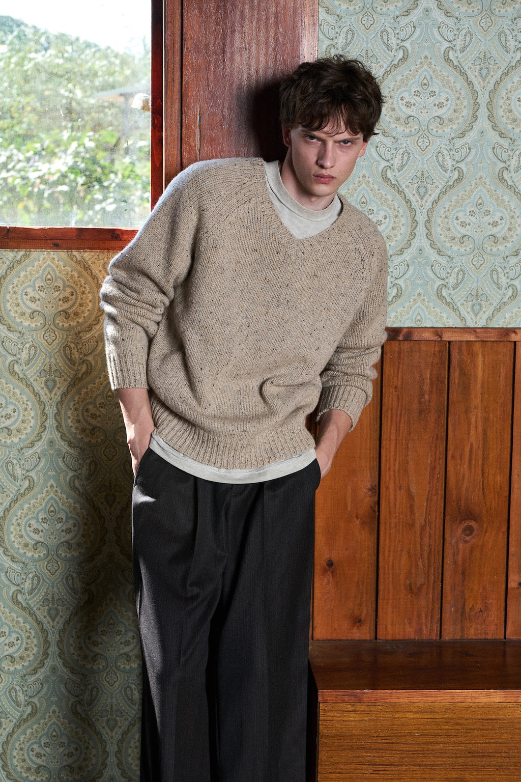 STU - Super Fine Wool V-neck Knit (Sand) product image 8 | TRAB K-Fashion Australia
