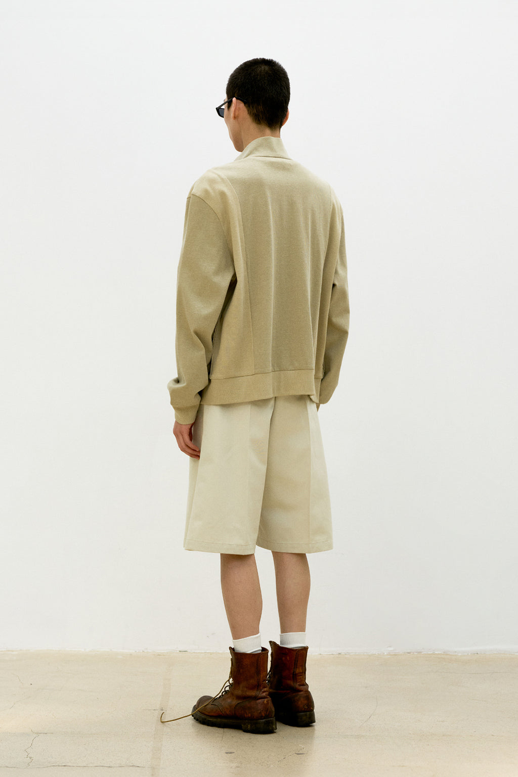 Coor - Washed Cotton Stand Collar Mixed Zip-Up (Washed Beige) product image 4 | TRAB K-Fashion Australia