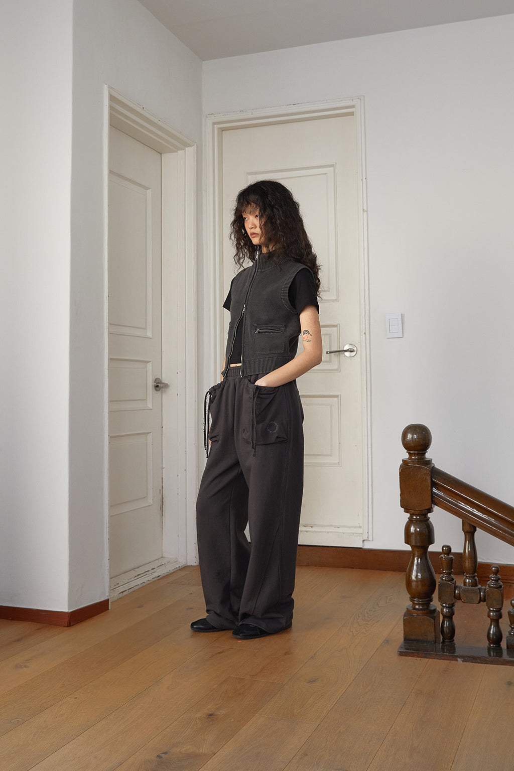 Matin Kim - Logo Point Washed Knit Vest (Charcoal) product image 8 | TRAB K-Fashion Australia