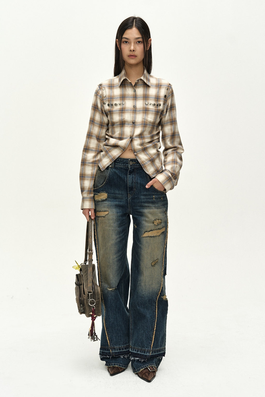 Andersson Bell - Check Studded Contour Shirt (beige) (Beige) product image 11 | TRAB K-Fashion Australia