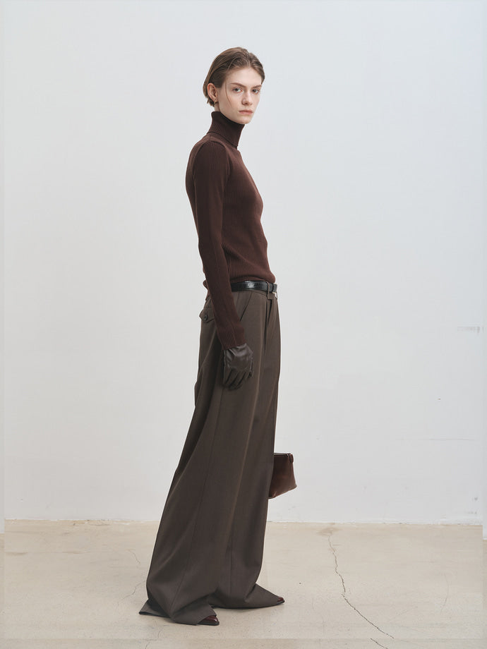Tonywack - Melange Wool Wide-Leg Pleated Trousers (Hazelnut) product image 5 | TRAB K-Fashion Australia