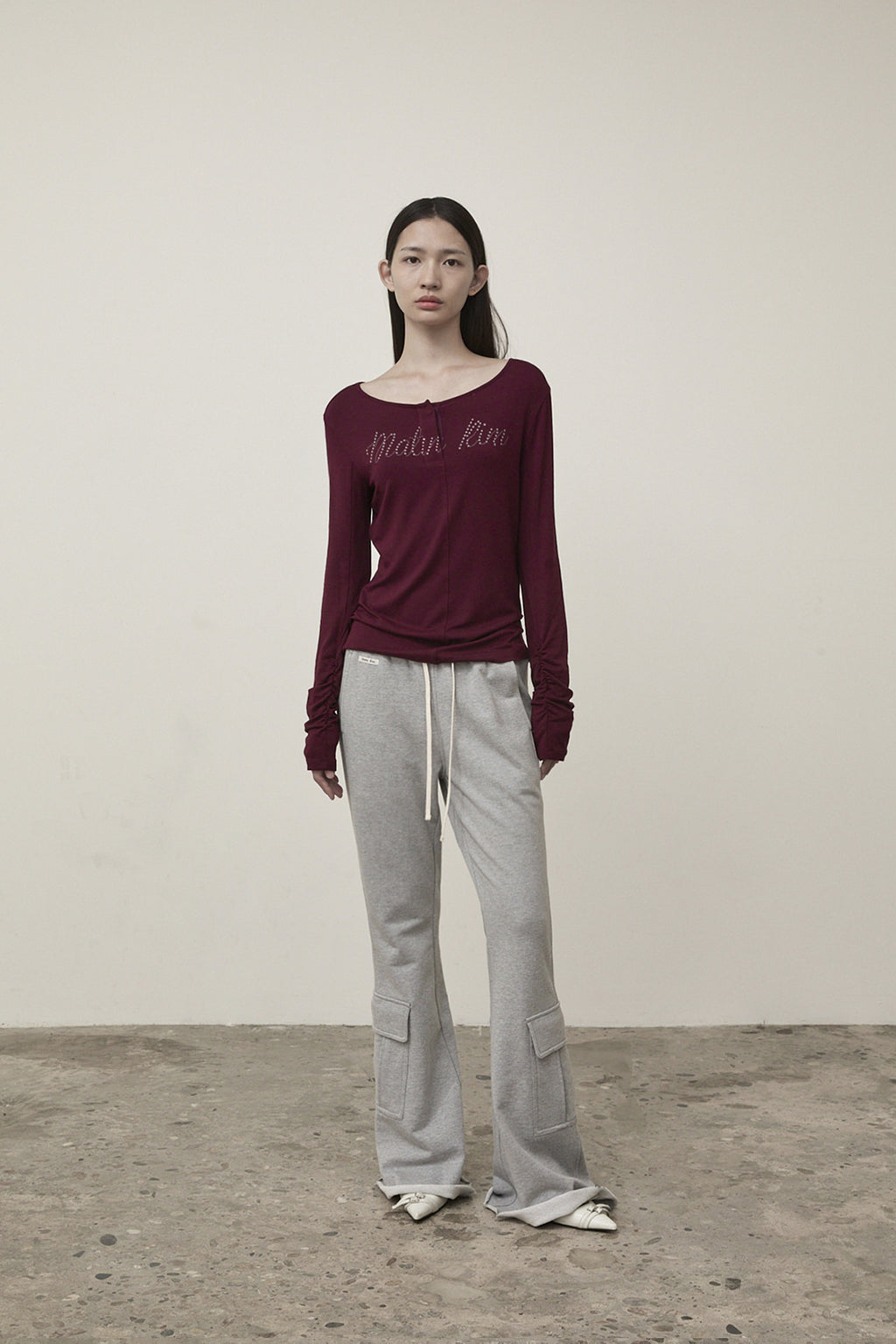 Matin Kim - Henly Neck Shirring Top (Burgundy) product image 8 | TRAB K-Fashion Australia