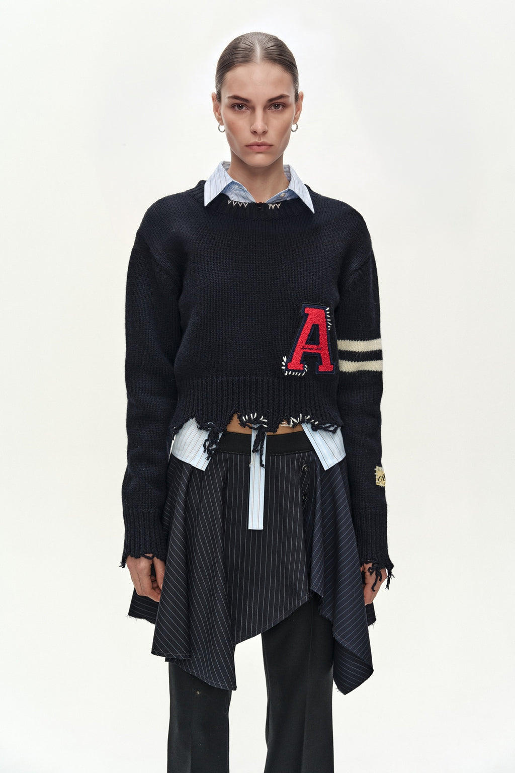 Andersson Bell - (essential) Distressed Varsity Patch Sweater (dark Navy) (Dark Navy) product image 4 | TRAB K-Fashion Australia