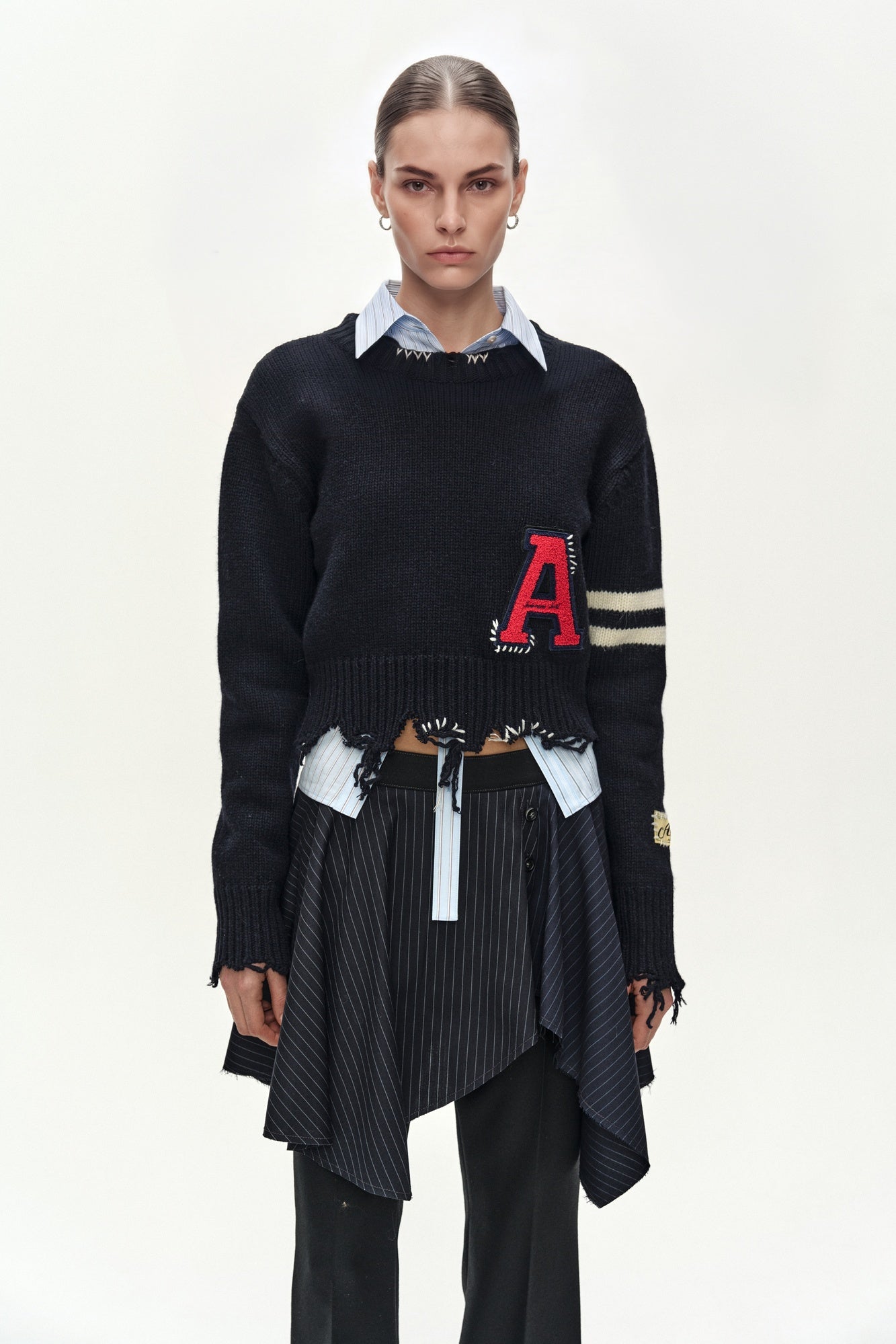 Andersson Bell - (essential) Distressed Varsity Patch Sweater (dark Navy) (Dark Navy) product image 4 | TRAB K-Fashion Australia