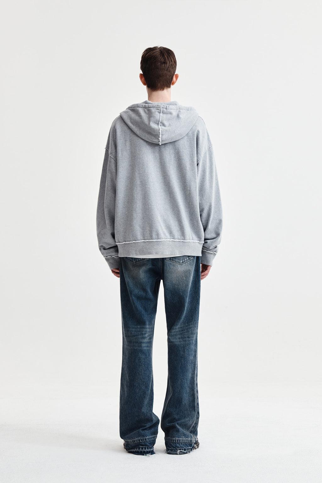 Matin Kim - Raw Cut Applique Hoody Zip Up (Grey) product image 12 | TRAB K-Fashion Australia