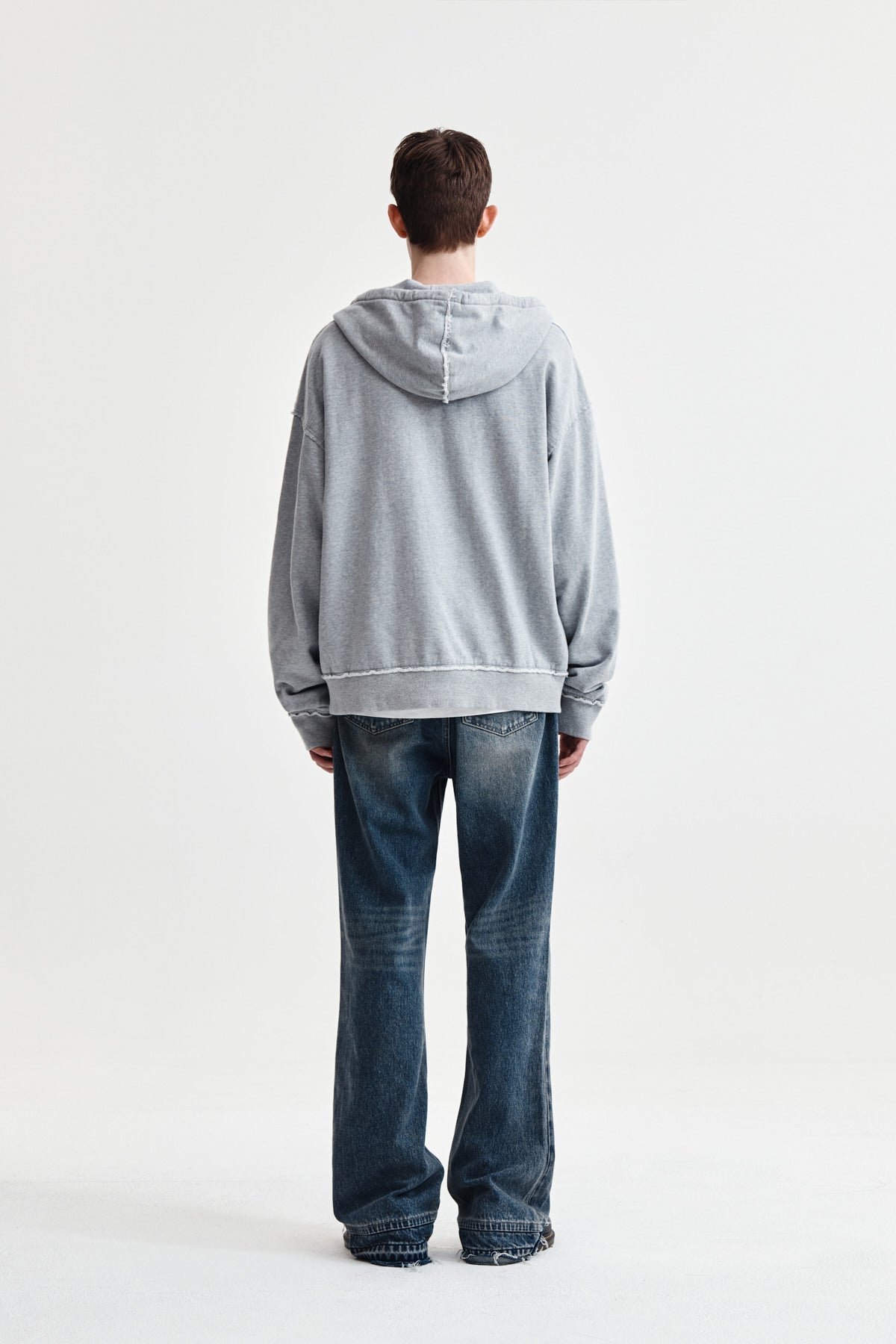 Matin Kim - Raw Cut Applique Hoody Zip Up (Grey) product image 12 | TRAB K-Fashion Australia