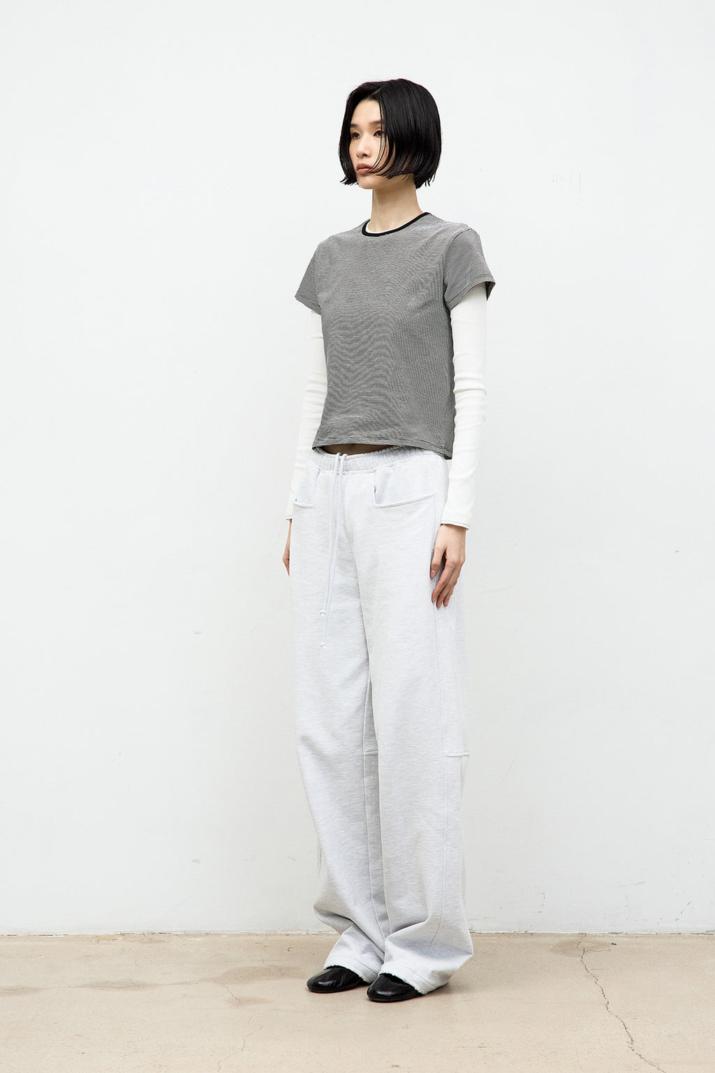 Coor - Striped Crop T-Shirt (Black) product image 3 | TRAB K-Fashion Australia