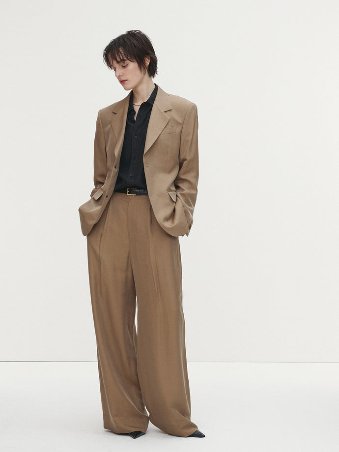 Tonywack - Silk Viscose One Tuck Trousers (Beige) product image 2 | TRAB K-Fashion Australia