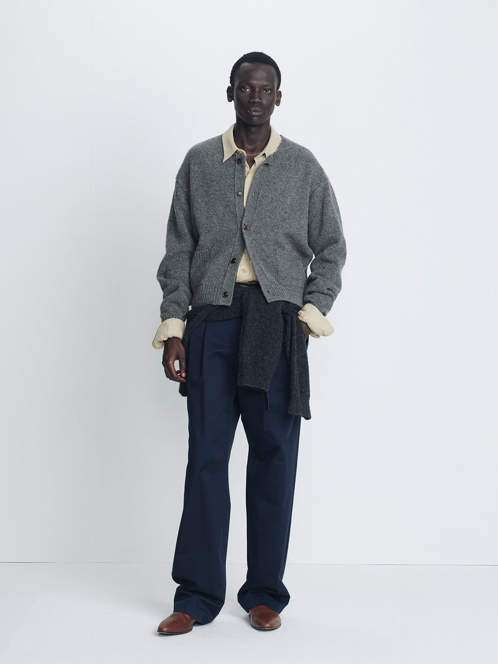 Tonywack - Shetland Wool Raw Cardigan (Medium Charcoal) product image 1 | TRAB K-Fashion Australia