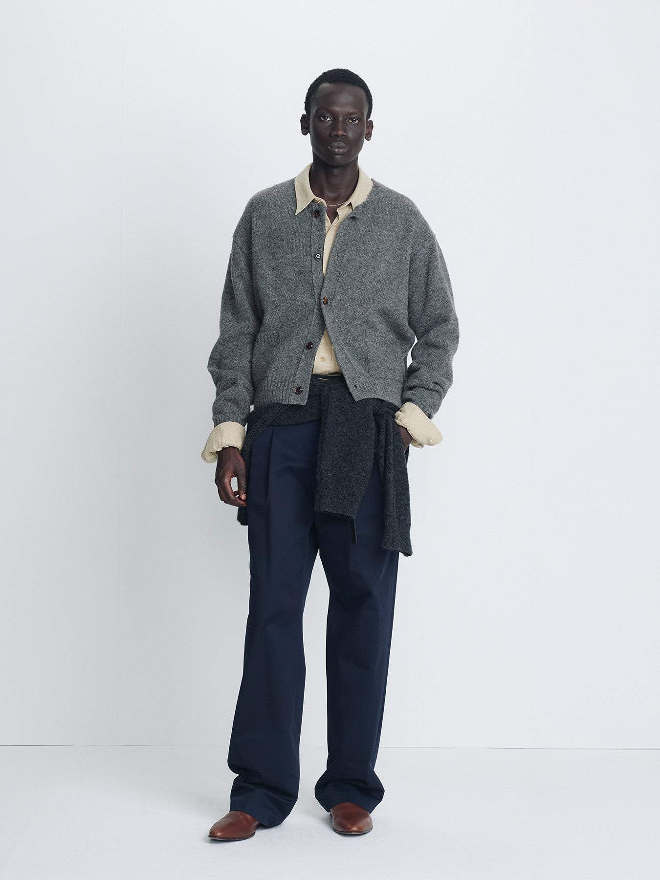 Tonywack - Shetland Wool Raw Cardigan (Medium Charcoal) product image 1 | TRAB K-Fashion Australia