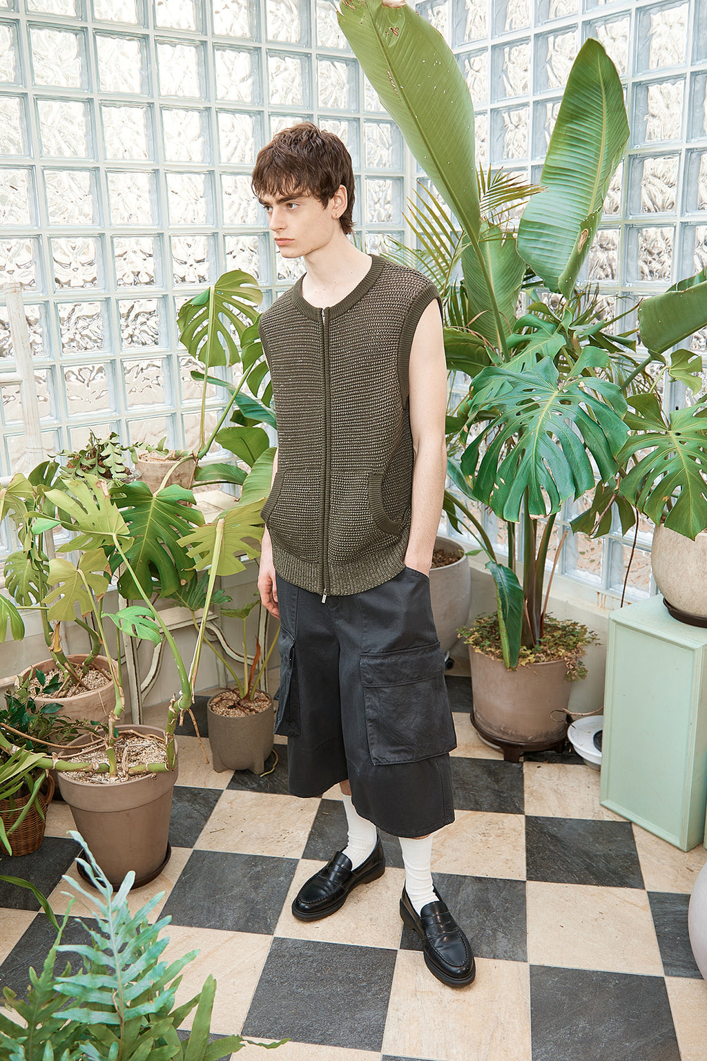 Matin Kim - Two Tone Mesh Knit Vest (Khaki) product image 10 | TRAB K-Fashion Australia