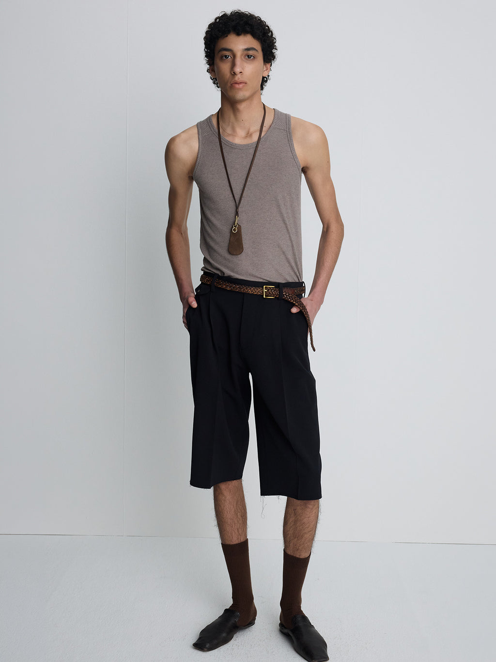 Tonywack - Silk Lyocell Rib Tank Top Japanese Fabric (Taupe) product image 4 | TRAB K-Fashion Australia