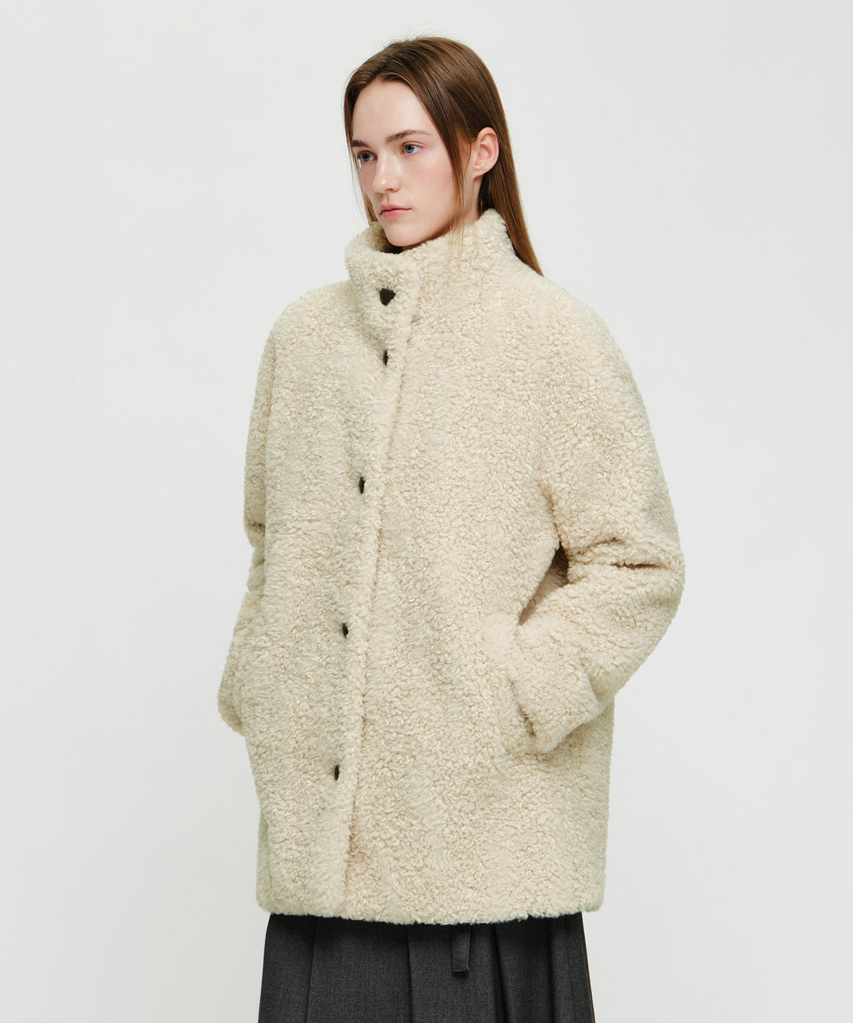 Marithe & Francois Girbaud - High Neck Boucle Coat (Ivory) product image 2 | TRAB K-Fashion Australia