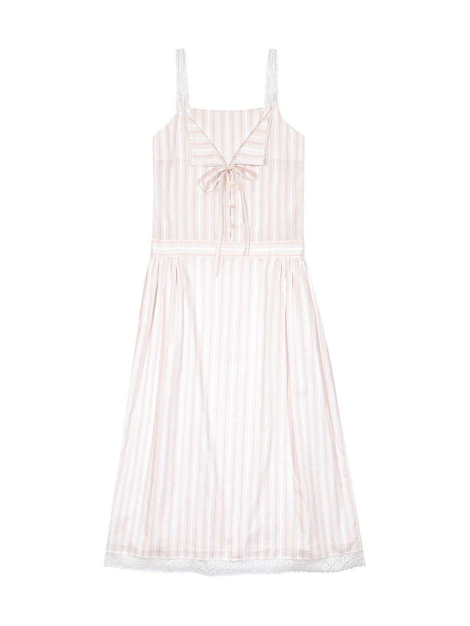 Margarin Fingers - Lace Stripe Long One-Piece (Light Pink) product image 2 | TRAB K-Fashion Australia