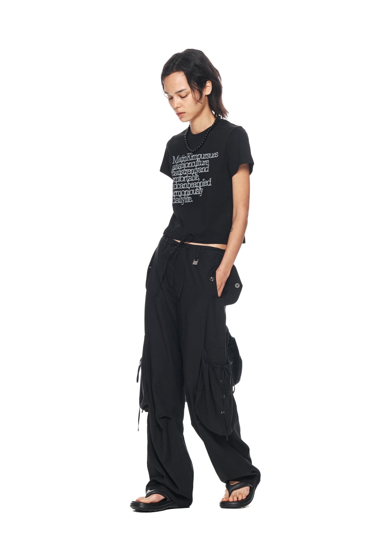 Matin Kim - String Point Big Pocket Cargo Pants (Black) product image 8 | TRAB K-Fashion Australia