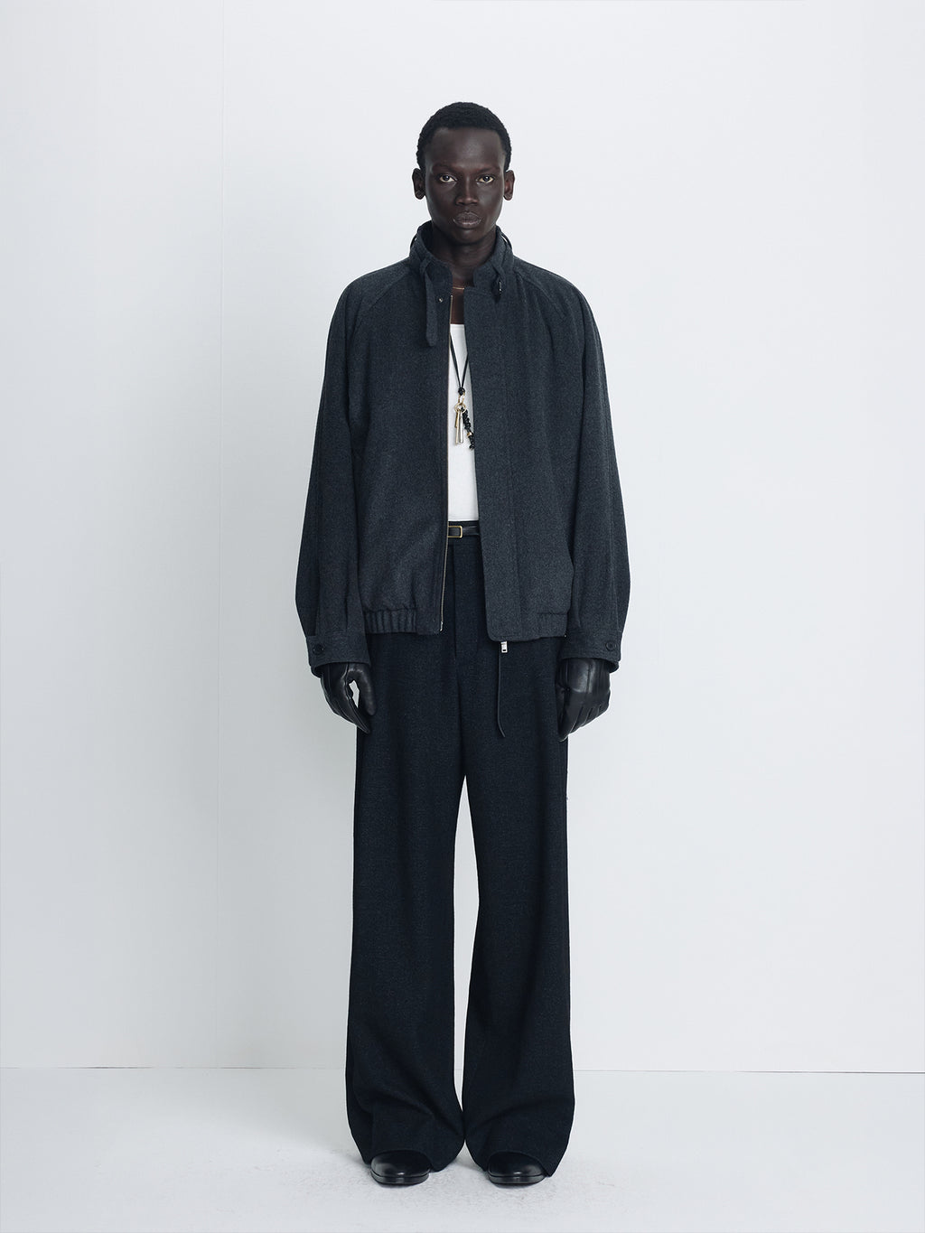 Tonywack - Wool Flannel Belted Stand Collar Bomber (Charcoal Anthracite) product image 1 | TRAB K-Fashion Australia