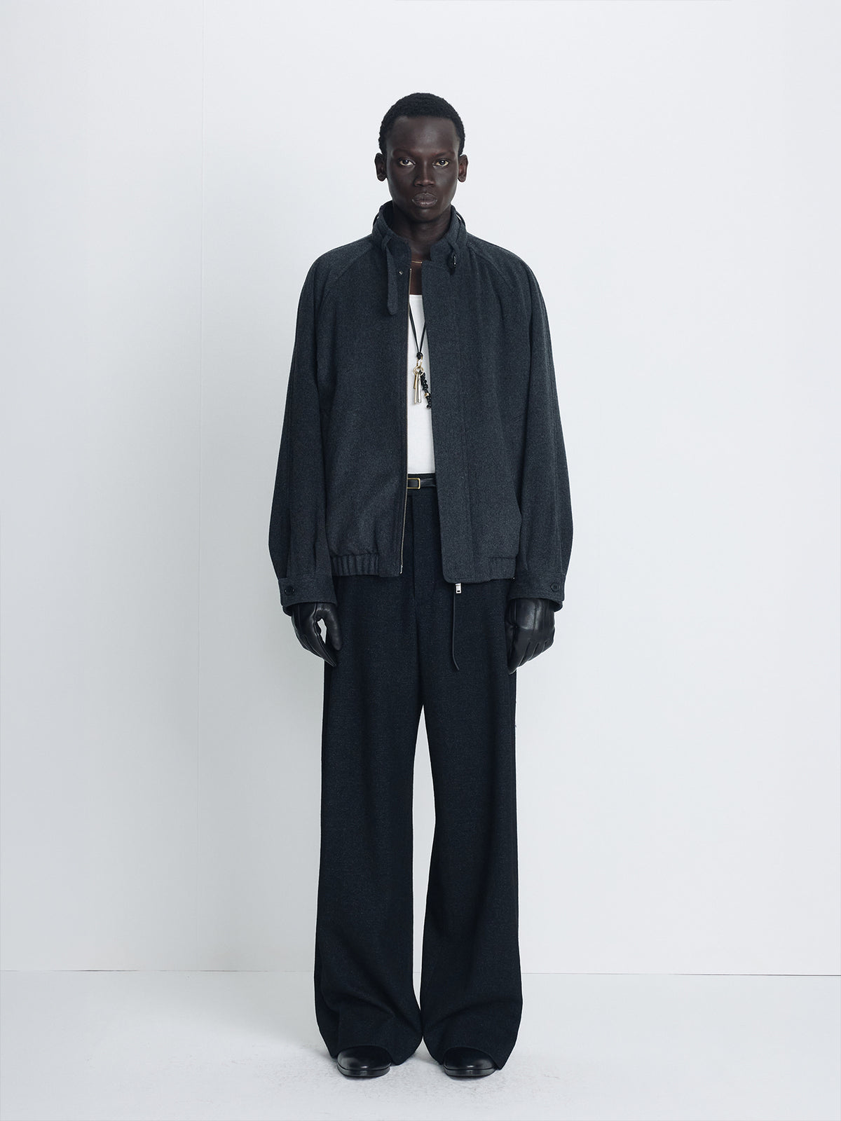 Tonywack - Wool Flannel Belted Stand Collar Bomber (Charcoal Anthracite) product image 1 | TRAB K-Fashion Australia