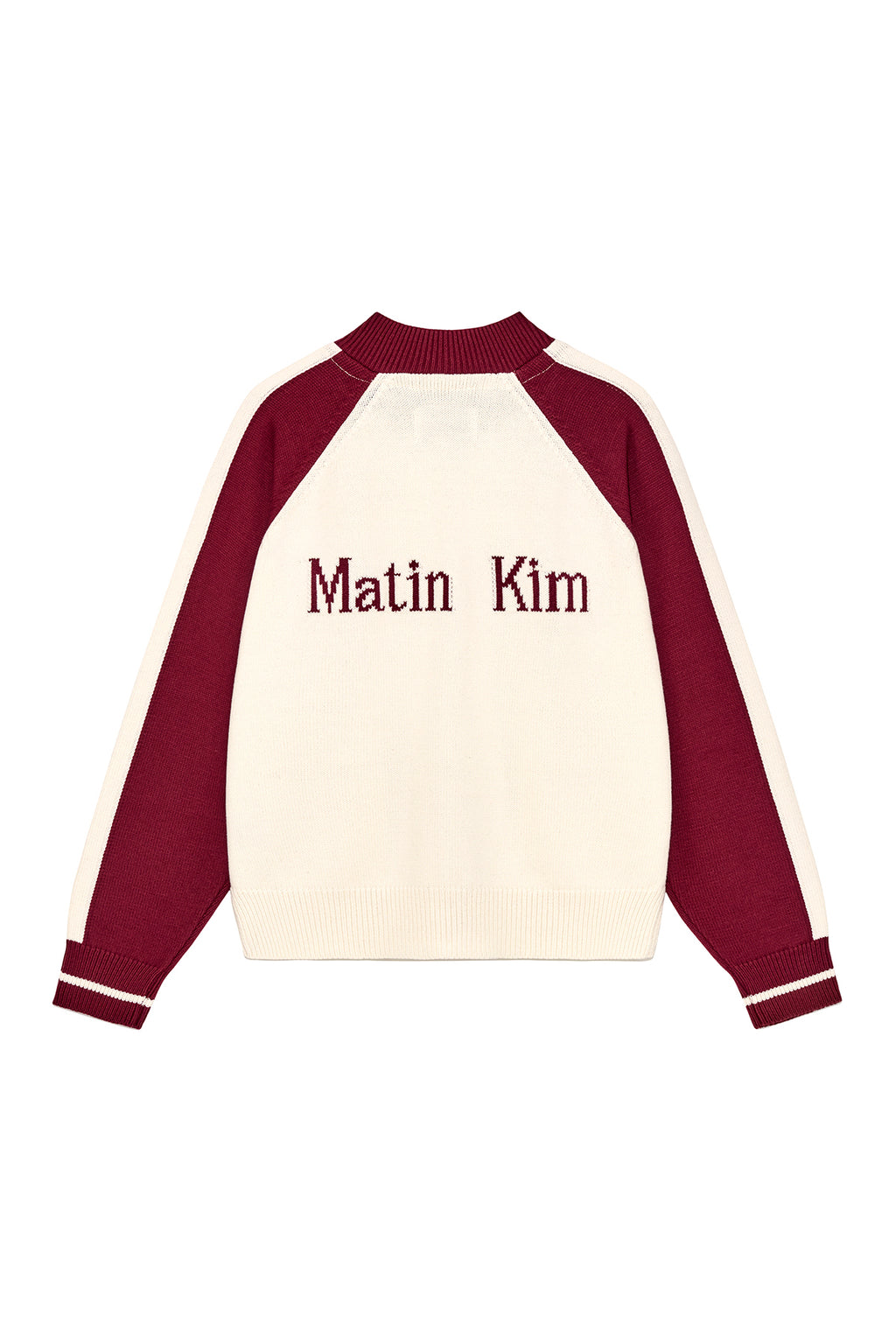 Matin Kim - Back Logo Raglan Knit Zip Up (Ivory) product image 1 | TRAB K-Fashion Australia