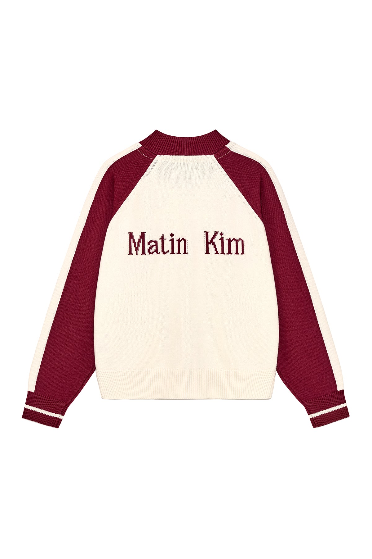 Matin Kim - Back Logo Raglan Knit Zip Up (Ivory) product image 1 | TRAB K-Fashion Australia